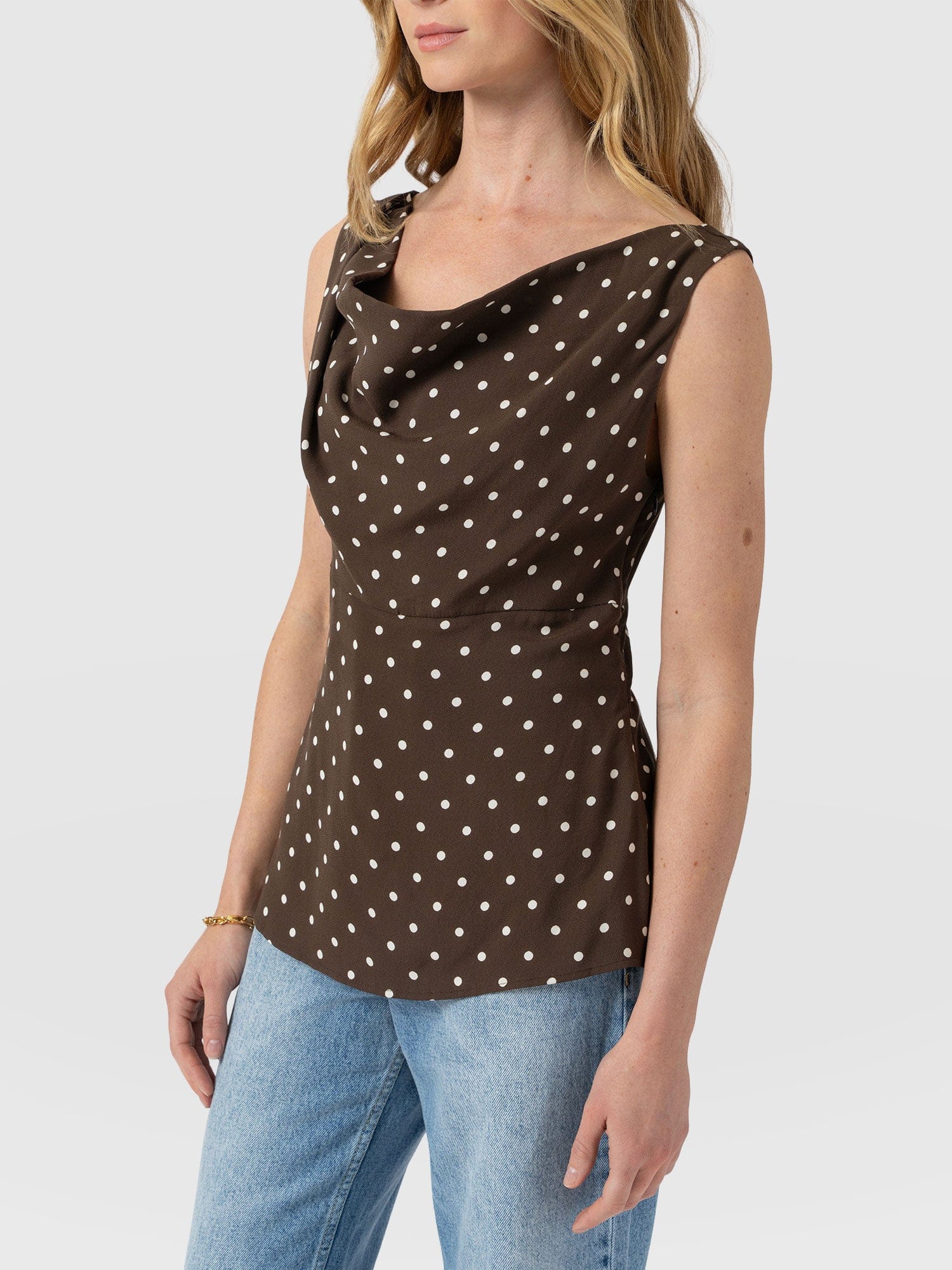 Raye Cowl Cami - Brown Polka Dot - Women's T-shirts | Saint + Sofia® EU