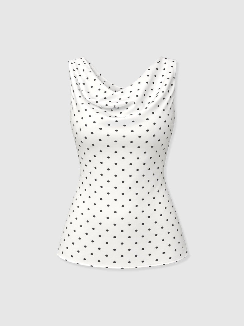 Raye Cowl Cami - Cream Polka Dot - Women's T-shirts | Saint + Sofia® EU