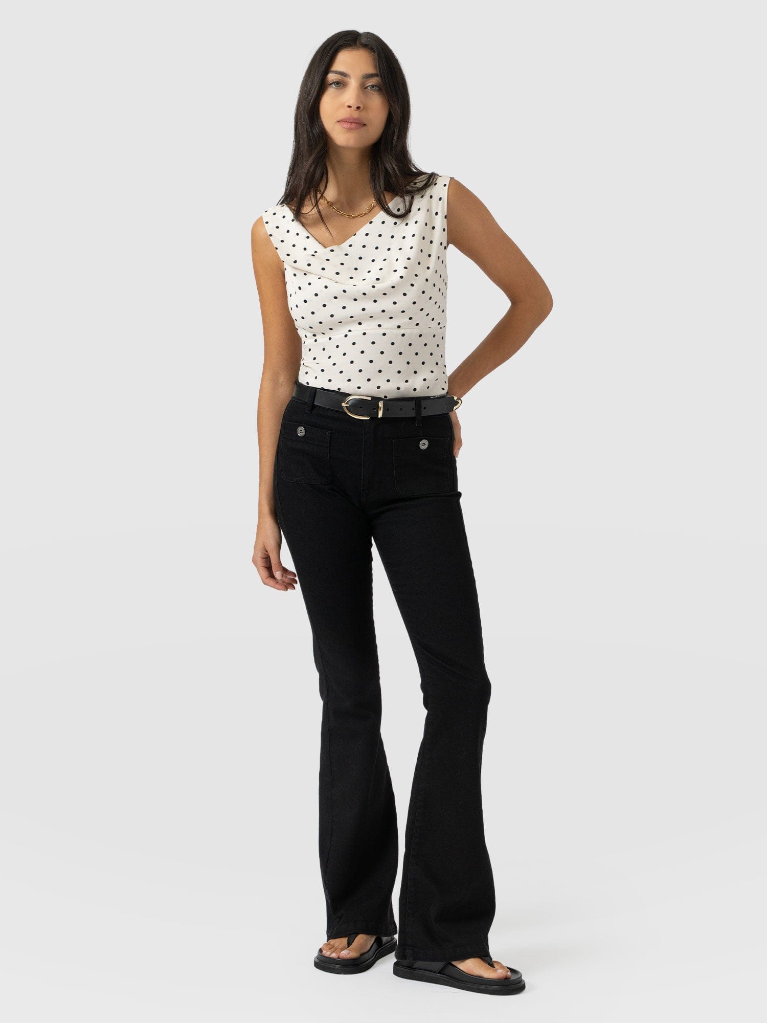 Raye Cowl Cami - Cream Polka Dot - Women's T-shirts | Saint + Sofia® EU