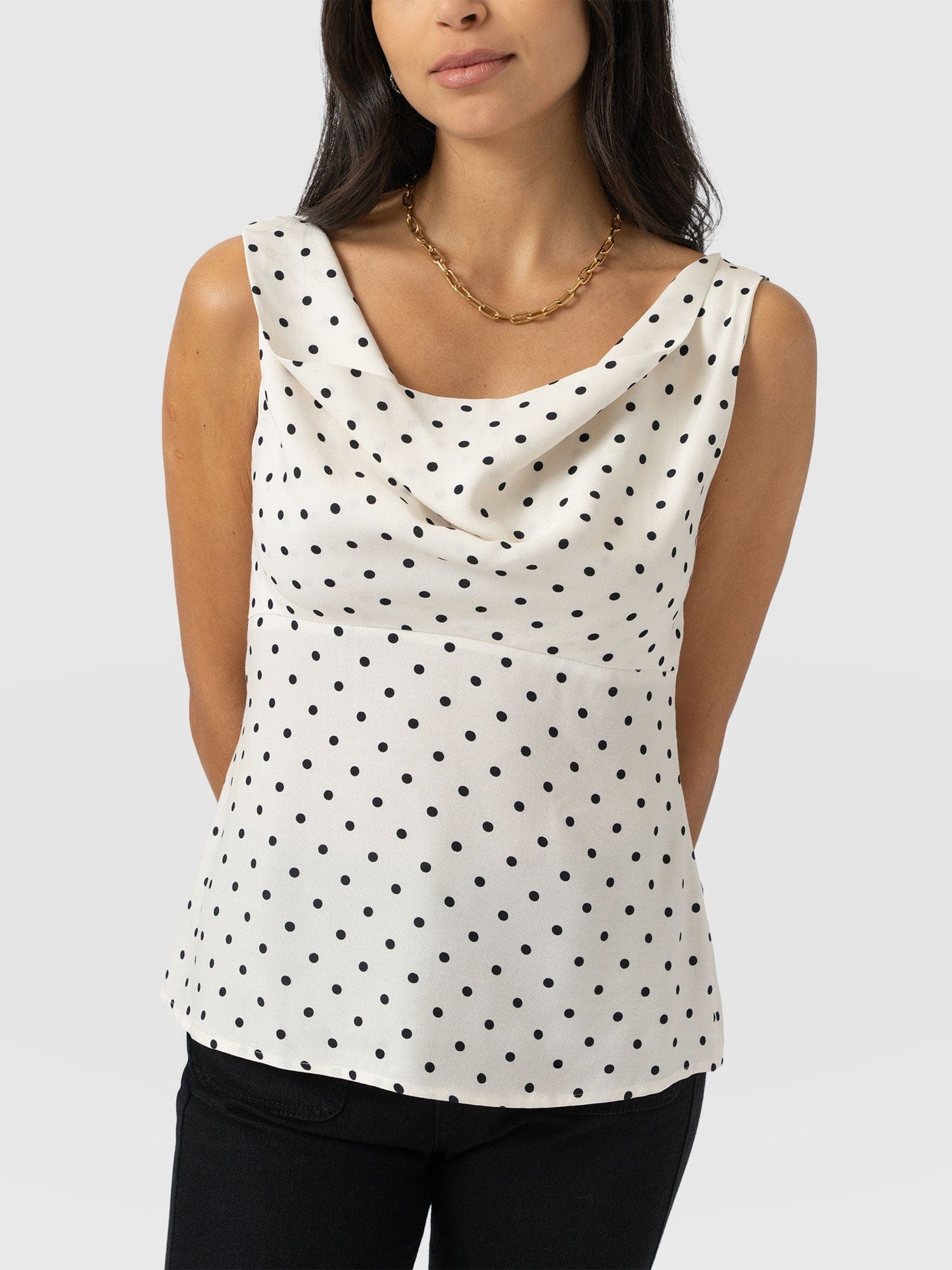 Raye Cowl Cami - Cream Polka Dot - Women's T-shirts | Saint + Sofia® EU