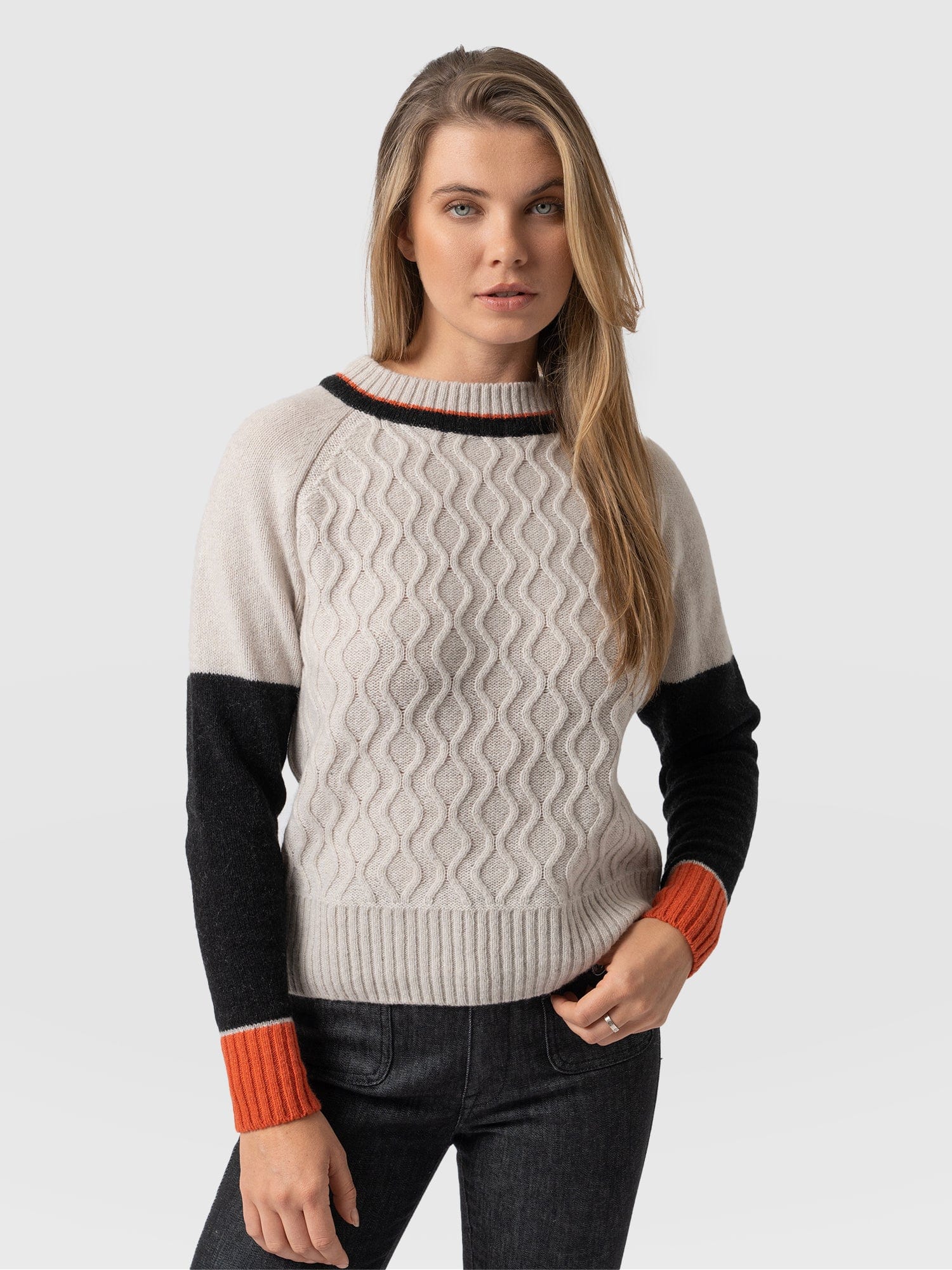 Rayner Cashmere Jumper Black/Beige/Orange - Women's Jumper | Saint + Sofia® EU