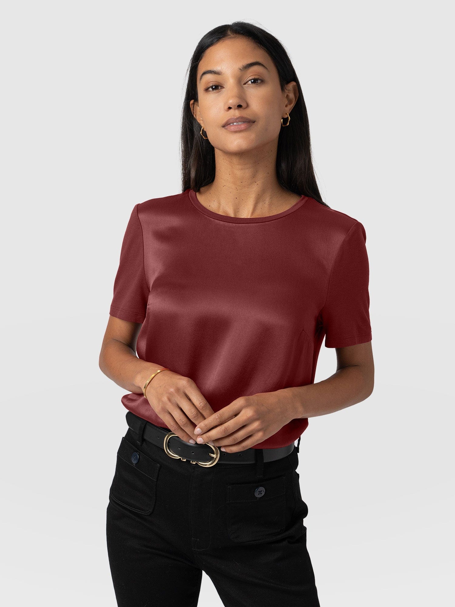 Rayner Contrast Tee Maroon - Women's T-Shirts | Saint + Sofia® EU
