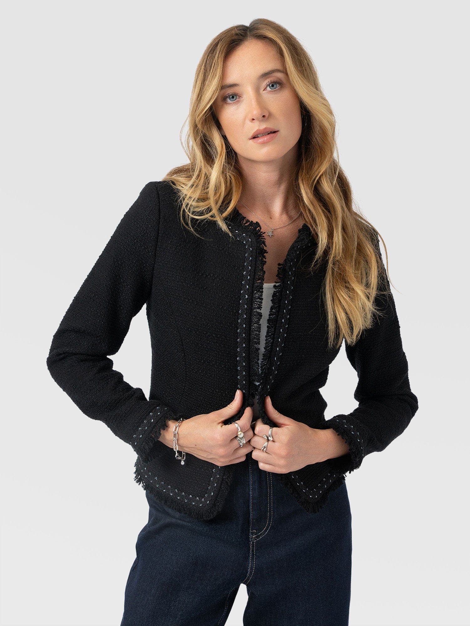 Rayner Jacket Black Bouclé - Women's Jackets | Saint + Sofia® EU