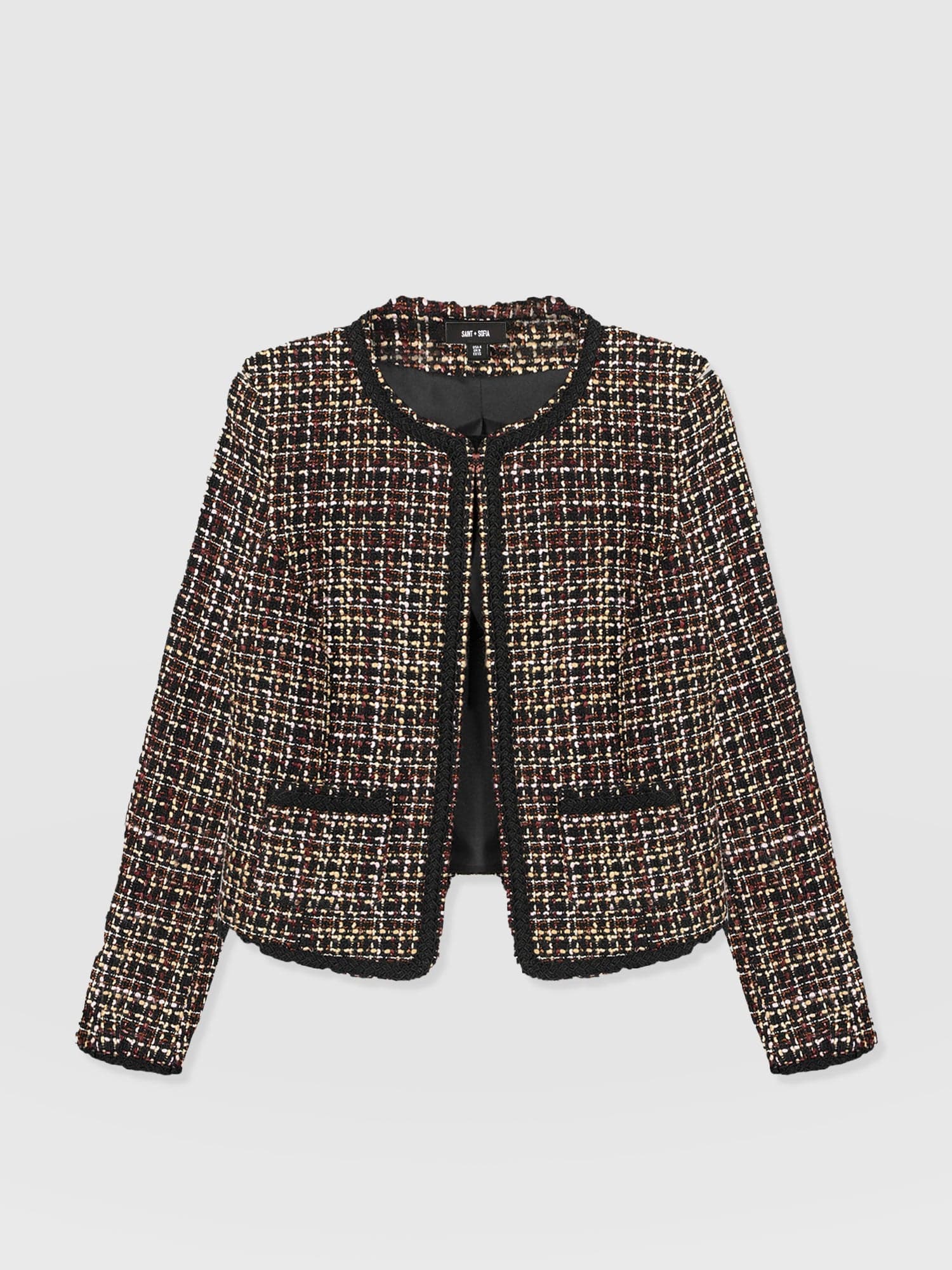 Rayner Jacket - Black/Burgundy/Gold Boucle - Women's Jackets | Saint + Sofia® EU