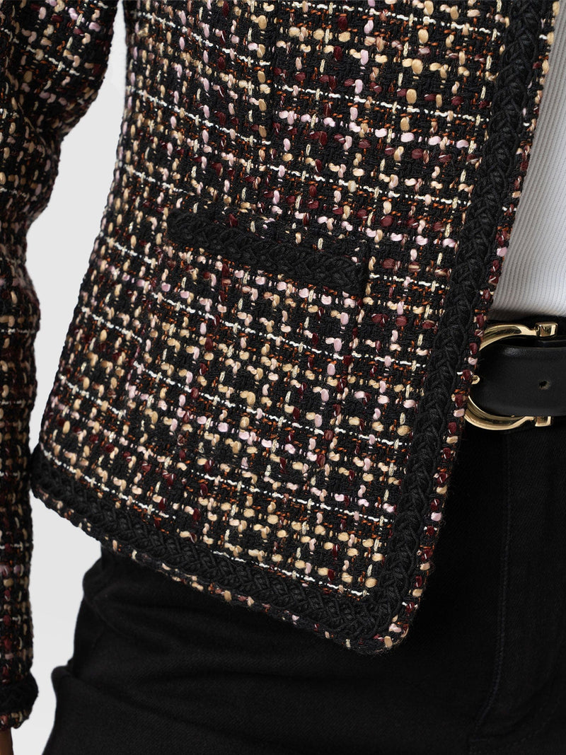 Rayner Jacket - Black/Burgundy/Gold Boucle - Women's Jackets | Saint + Sofia® EU
