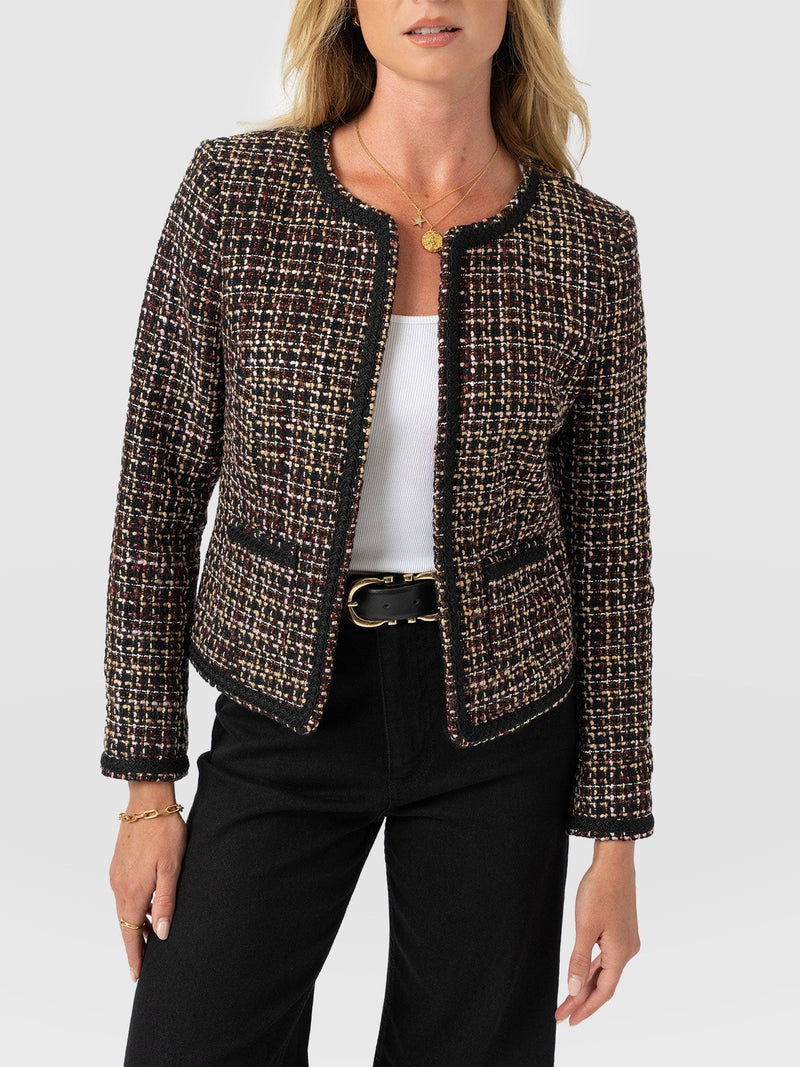 Rayner Jacket - Black/Burgundy/Gold Boucle - Women's Jackets | Saint + Sofia® EU