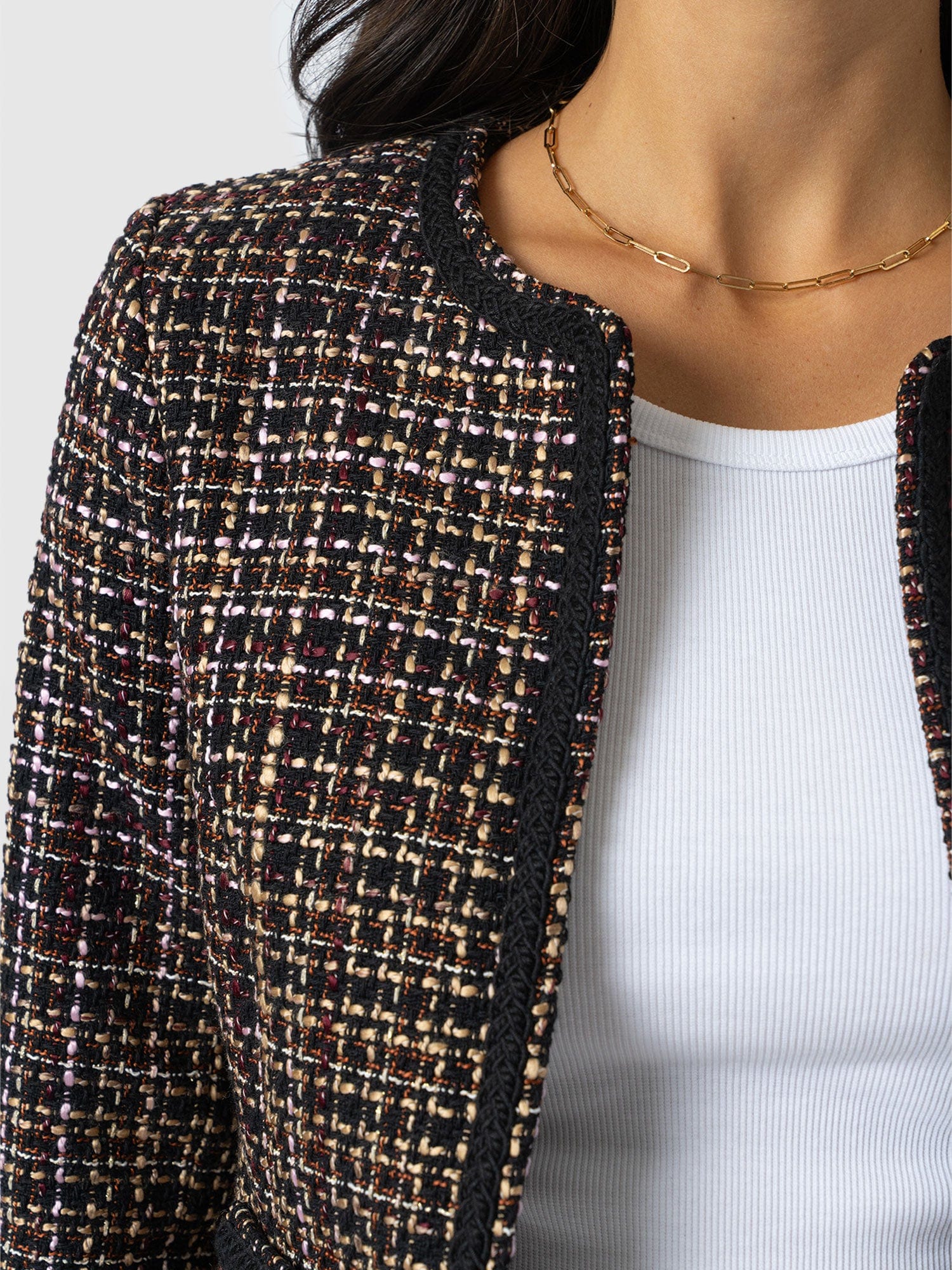 Rayner Jacket - Black/Burgundy/Gold Boucle - Women's Jackets | Saint + Sofia® EU