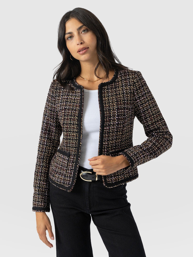 Rayner Jacket - Black/Burgundy/Gold Boucle - Women's Jackets | Saint + Sofia® EU