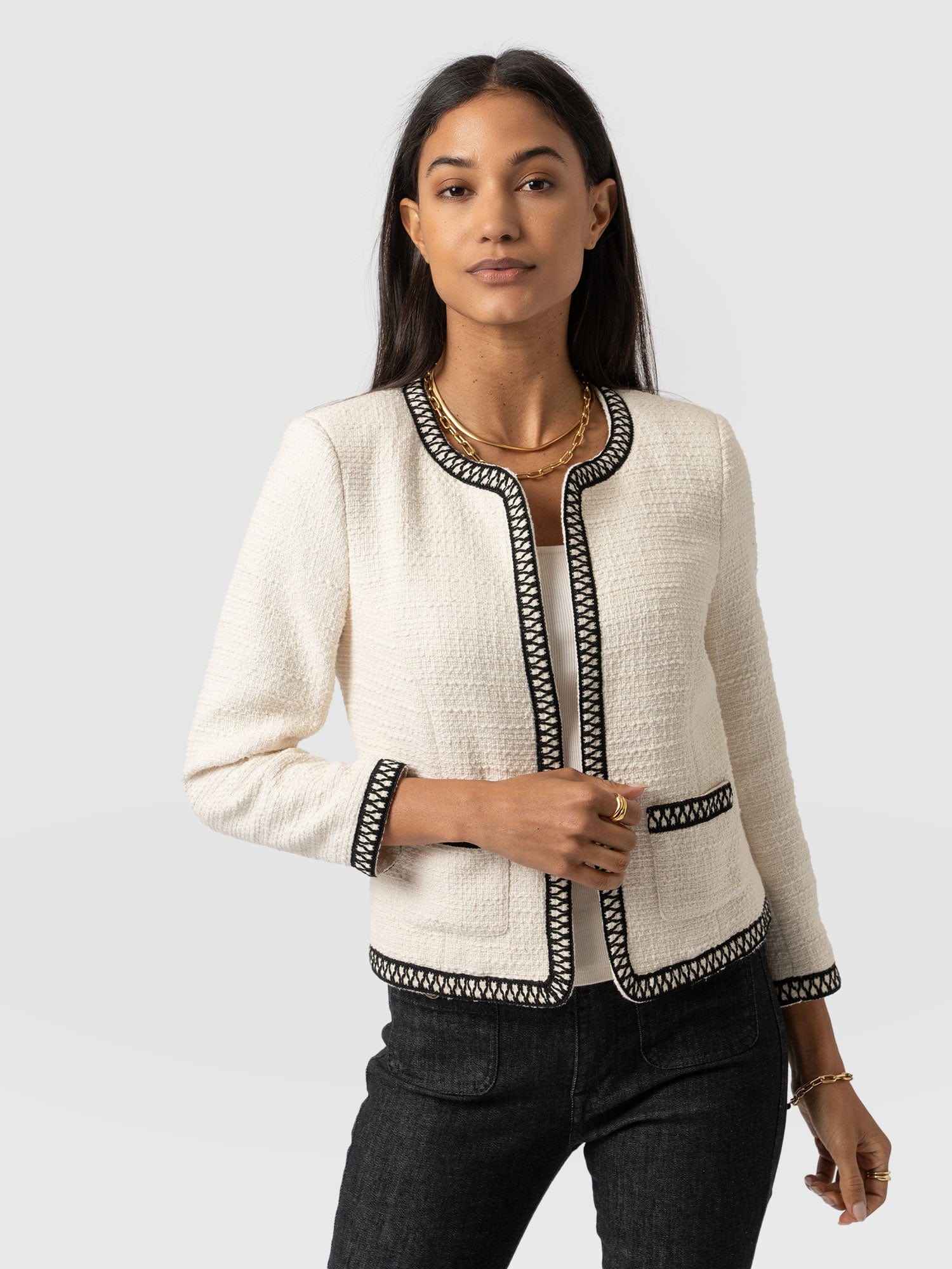 Rayner Jacket Cream/Black - Women's Jackets | Saint + Sofia® EU
