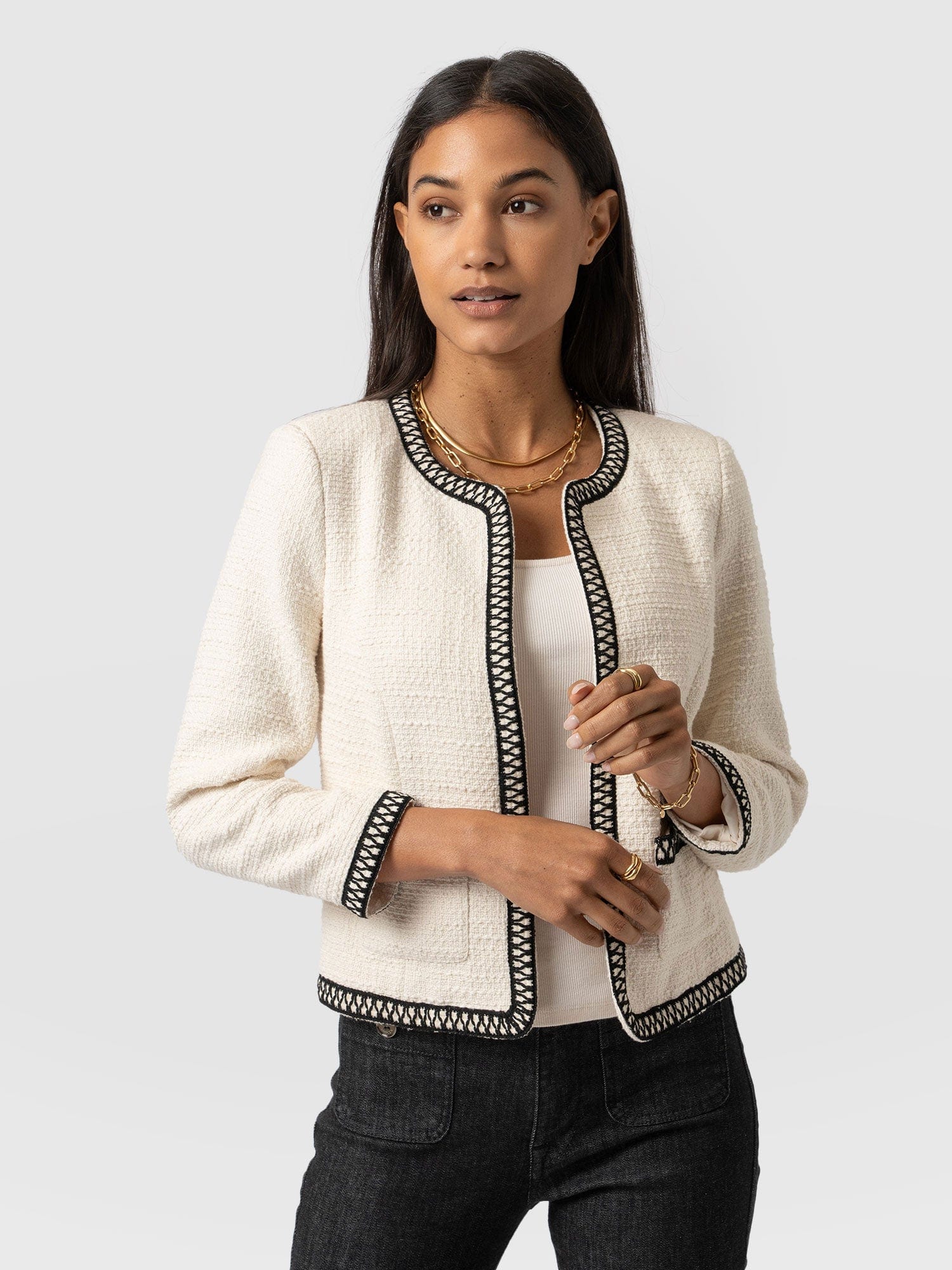 Rayner Jacket Cream/Black - Women's Jackets | Saint + Sofia® EU