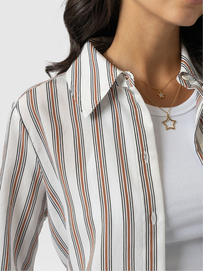 Reagan Tie Shirt - Beige Stripe - Women's Shirts | Saint + Sofia® EU