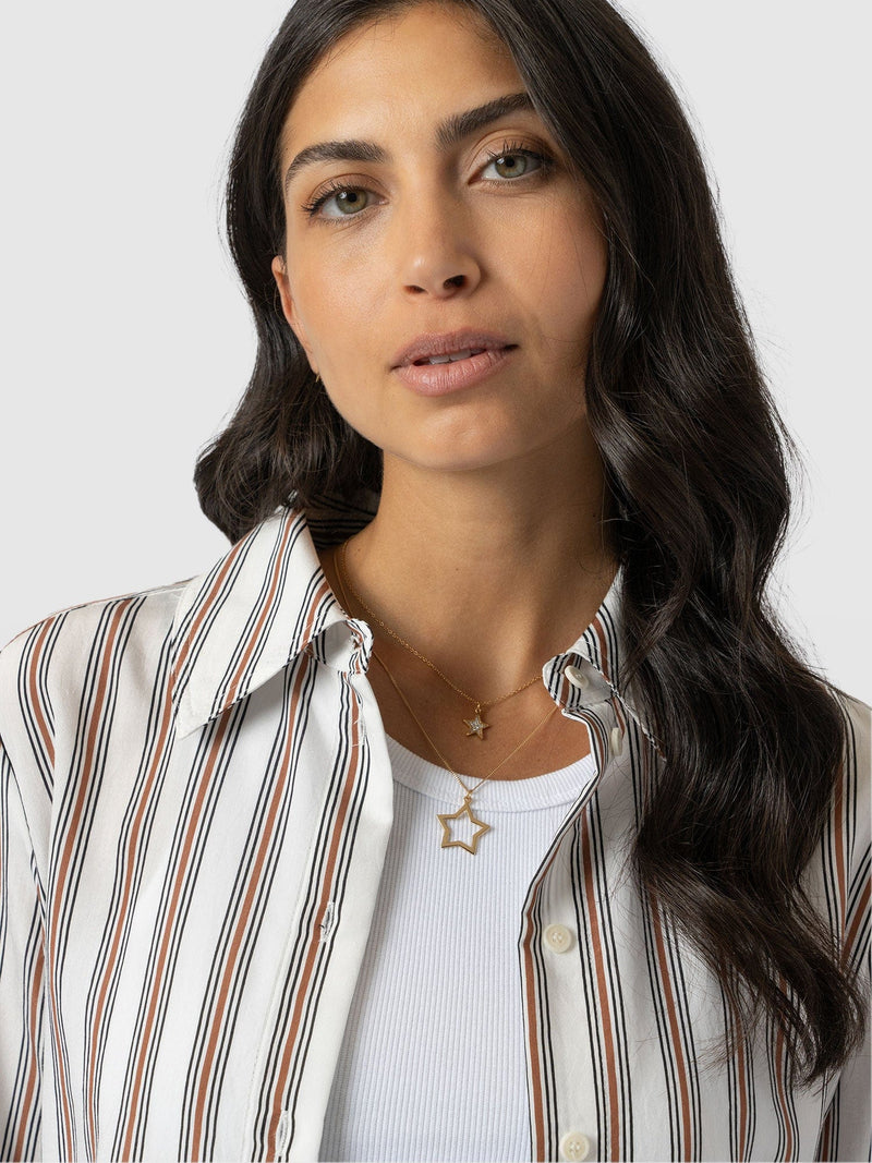 Reagan Tie Shirt - Beige Stripe - Women's Shirts | Saint + Sofia® EU