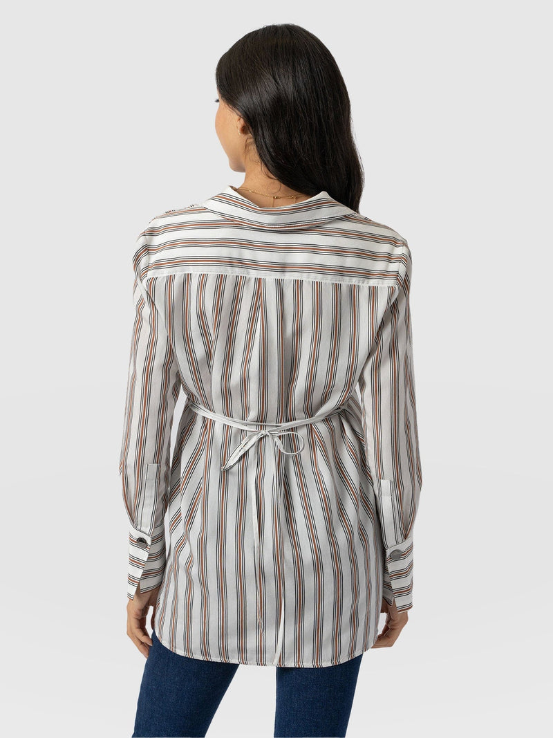 Reagan Tie Shirt - Beige Stripe - Women's Shirts | Saint + Sofia® EU