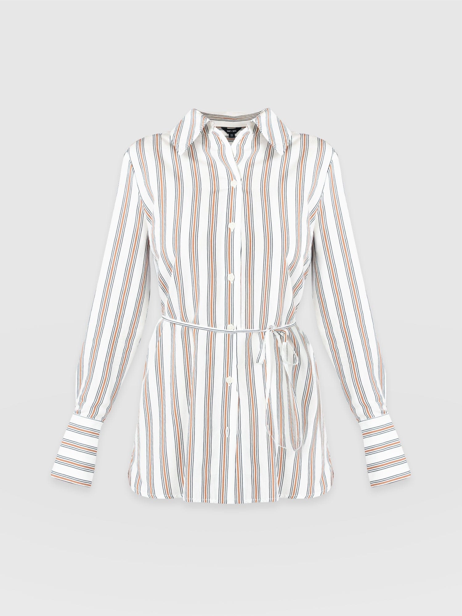 Reagan Tie Shirt - Beige Stripe - Women's Shirts | Saint + Sofia® EU