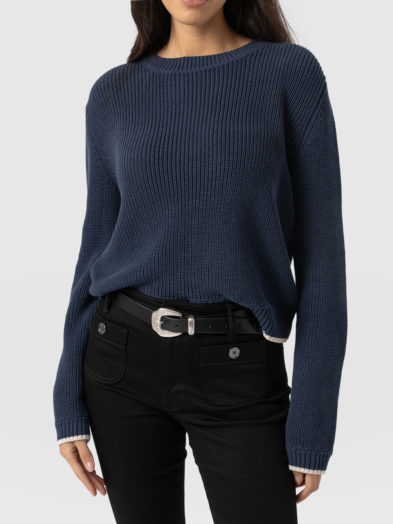 Remy Crop Jumper Navy - Women's Jumpers | Saint + Sofia® EU
