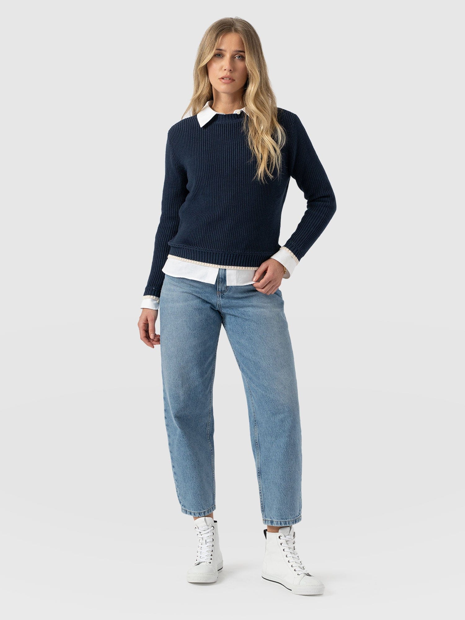 Remy Crop Jumper Navy - Women's Jumpers | Saint + Sofia® EU