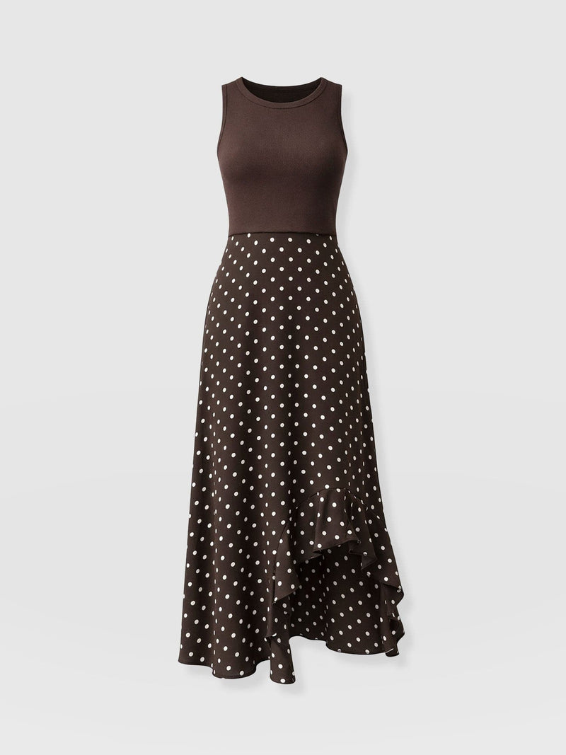 Renee Contrast Frill Dress - Brown Polka Dot - Women's Dresses | Saint + Sofia® EU