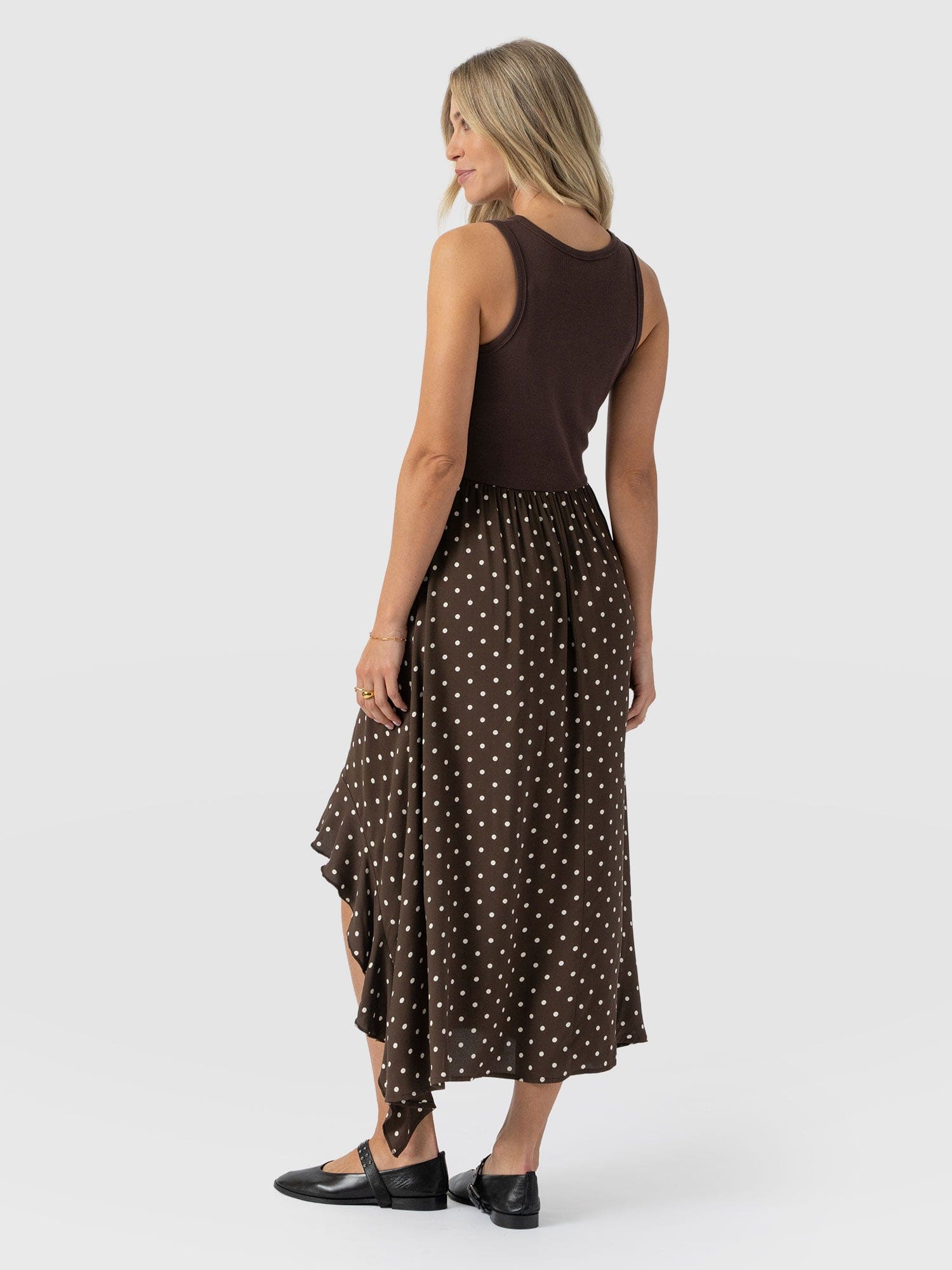 Renee Contrast Frill Dress - Brown Polka Dot - Women's Dresses | Saint + Sofia® EU