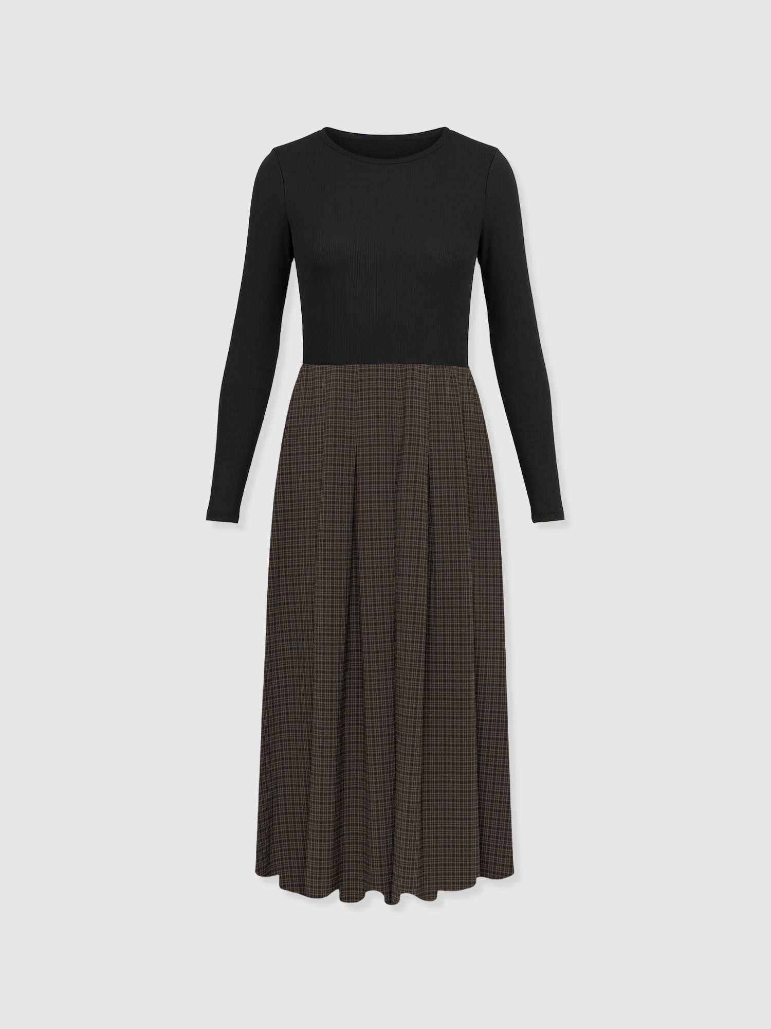 Renee Contrast Long Sleeve Dress - Brown Check - Women's Dresses | Saint + Sofia® EU