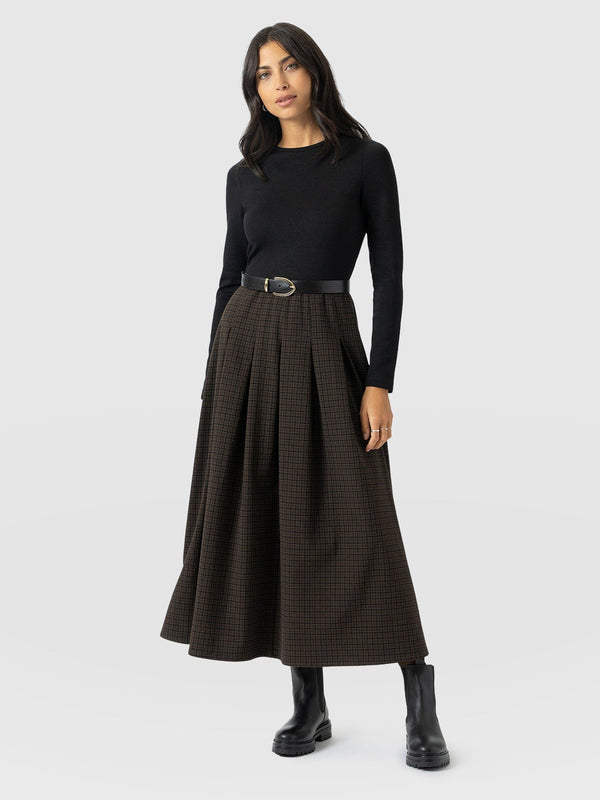 Renee Contrast Long Sleeve Dress - Brown Check - Women's Dresses | Saint + Sofia® EU