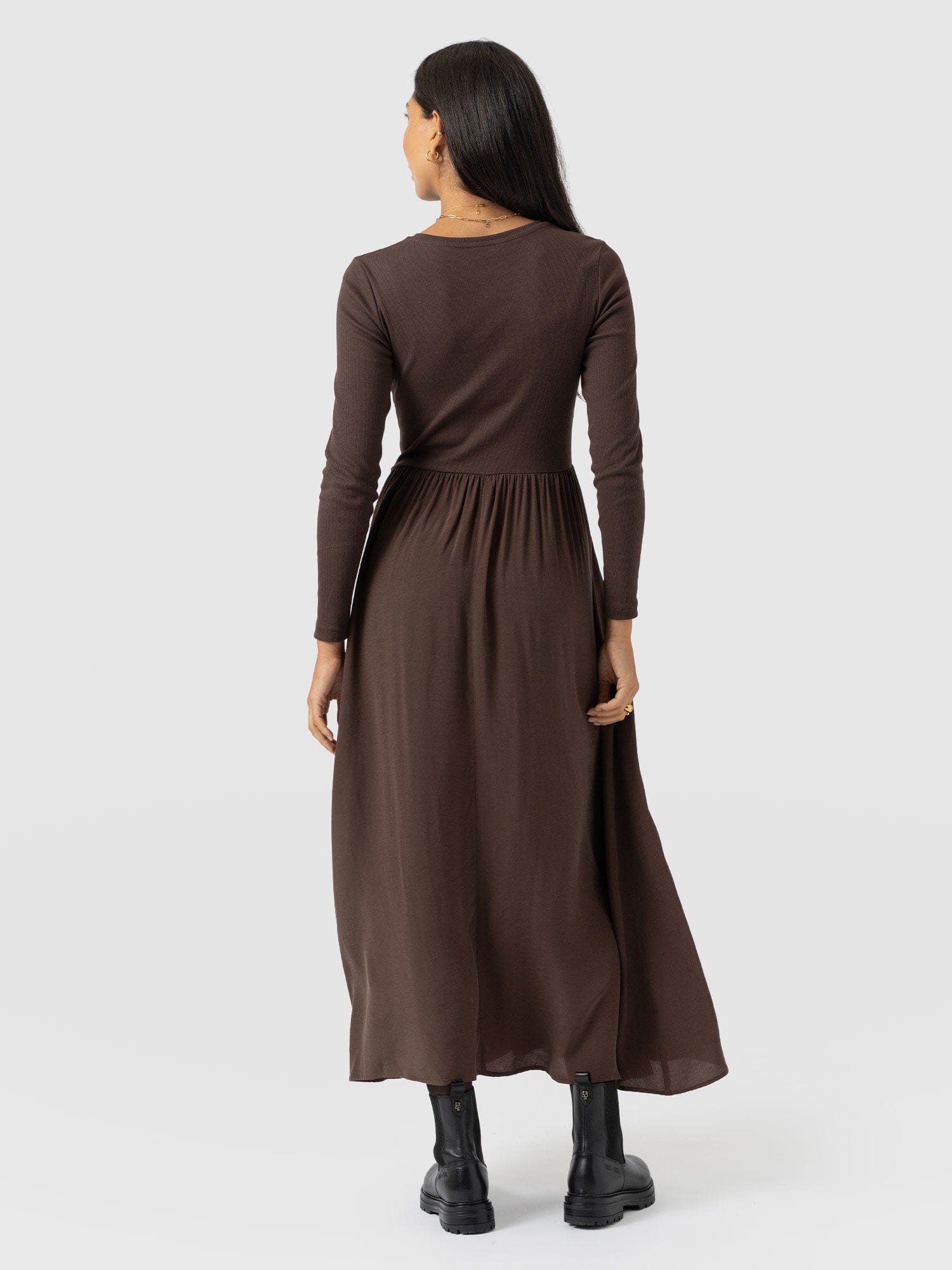 Renee Contrast Long Sleeve Dress - Brown - Women's Dresses | Saint + Sofia® EU