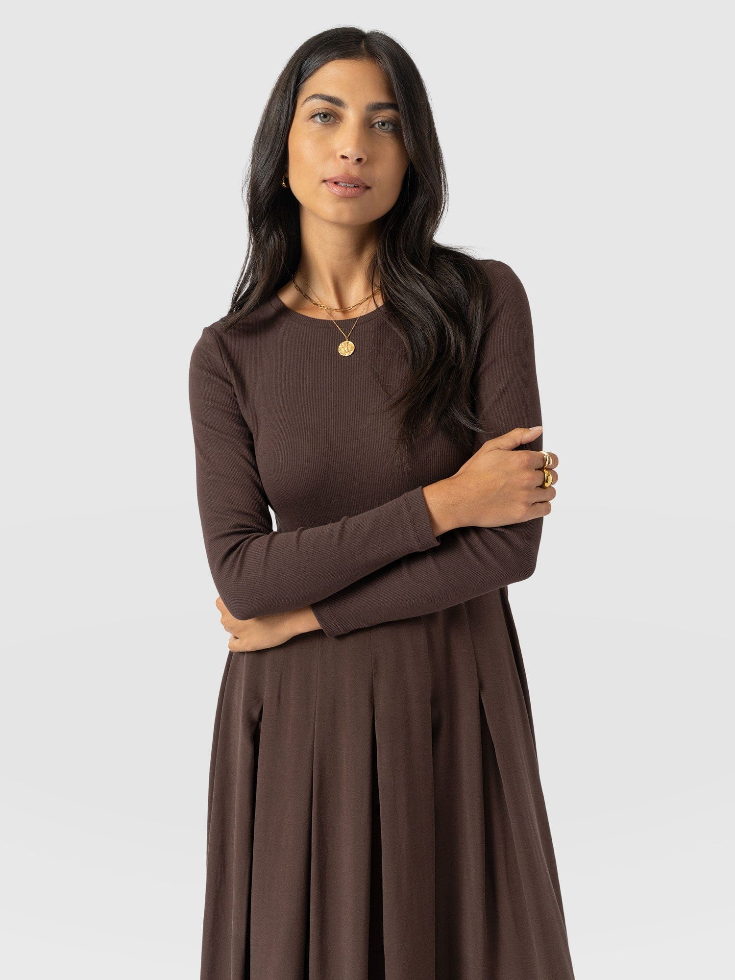 Renee Contrast Long Sleeve Dress - Brown - Women's Dresses | Saint + Sofia® EU