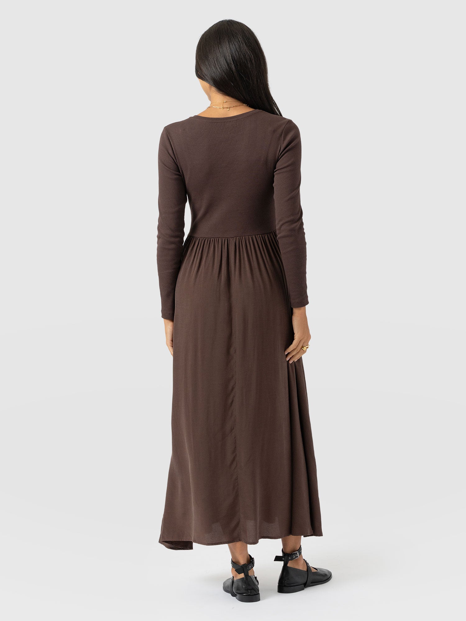 Renee Contrast Long Sleeve Dress - Brown - Women's Dresses | Saint + Sofia® EU