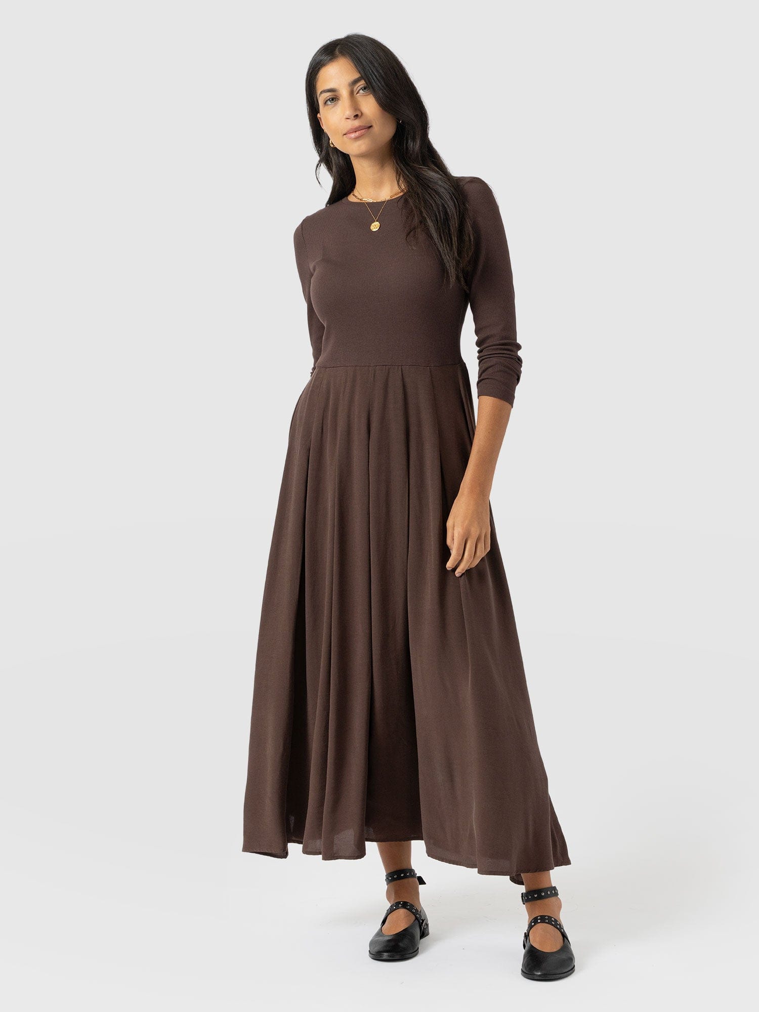 Renee Contrast Long Sleeve Dress - Brown - Women's Dresses | Saint + Sofia® EU