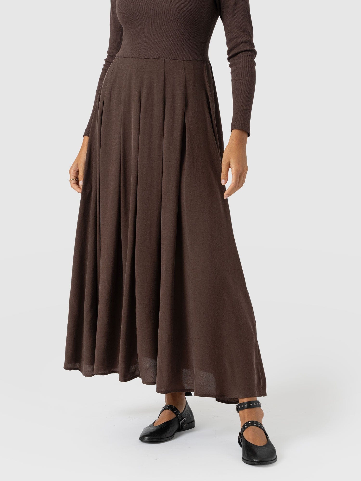 Renee Contrast Long Sleeve Dress - Brown - Women's Dresses | Saint + Sofia® EU