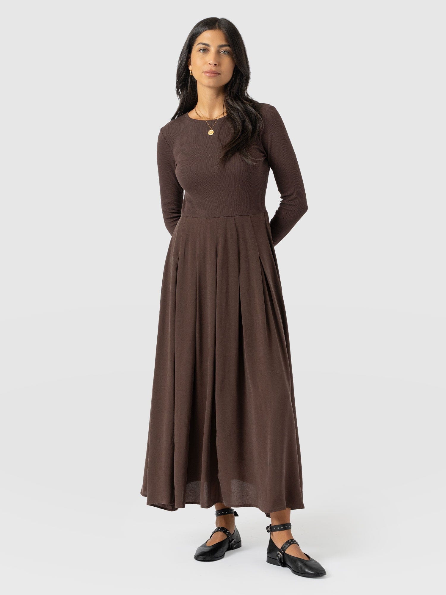Renee Contrast Long Sleeve Dress - Brown - Women's Dresses | Saint + Sofia® EU