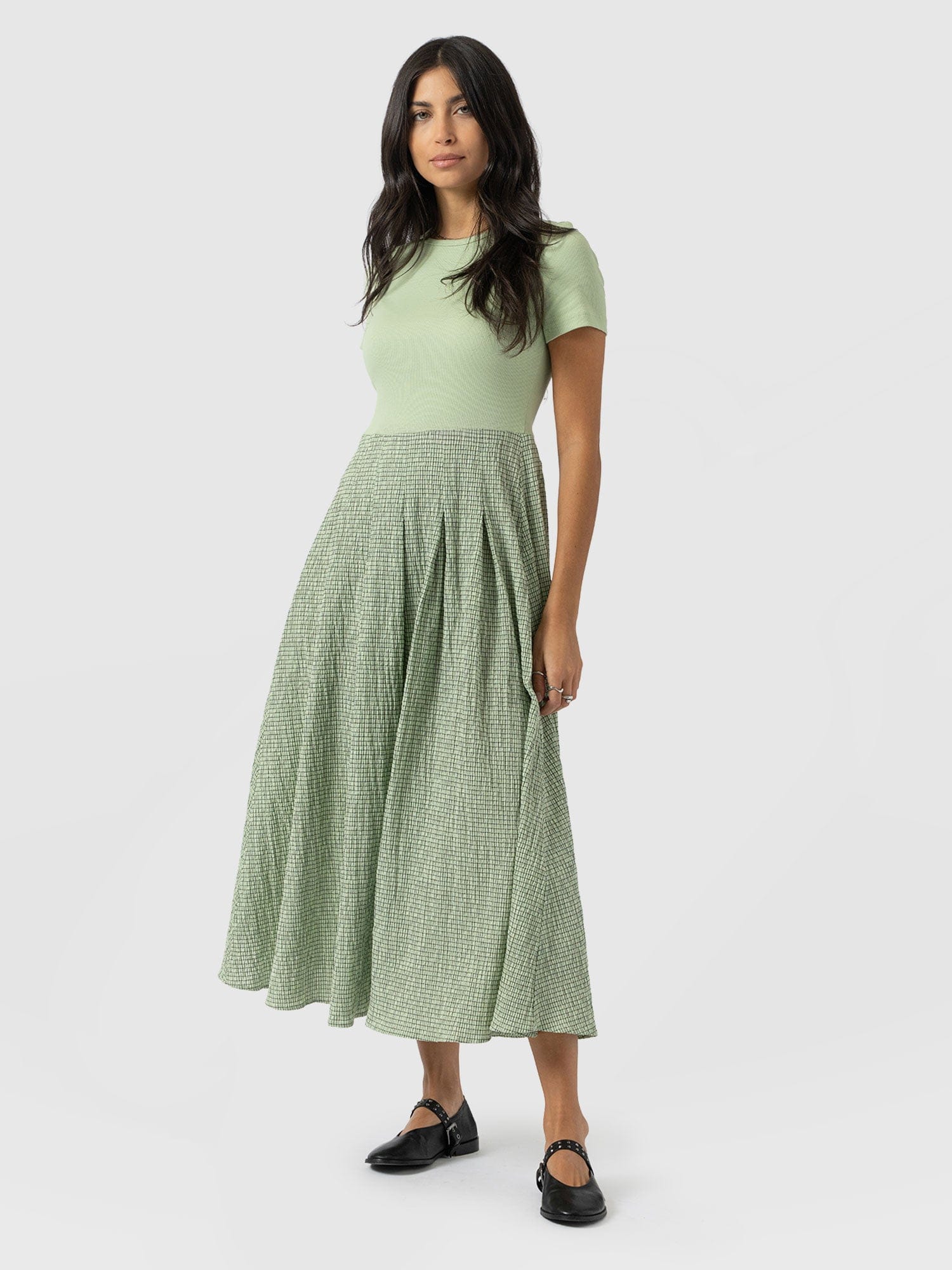 Renee Contrast Short Sleeve Dress - Mint Gingham - Women's Dresses | Saint + Sofia® EU