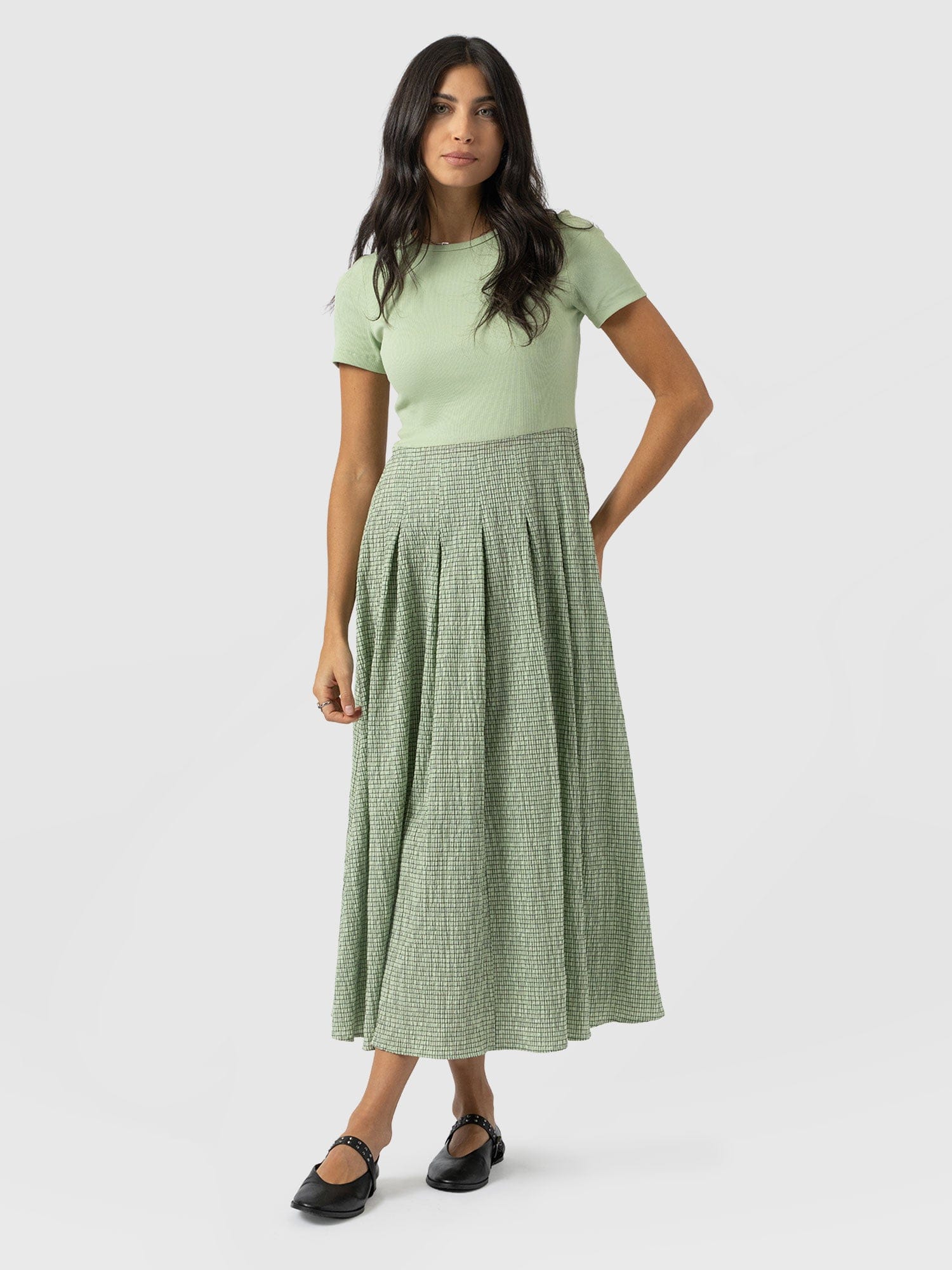 Renee Contrast Short Sleeve Dress - Mint Gingham - Women's Dresses | Saint + Sofia® EU