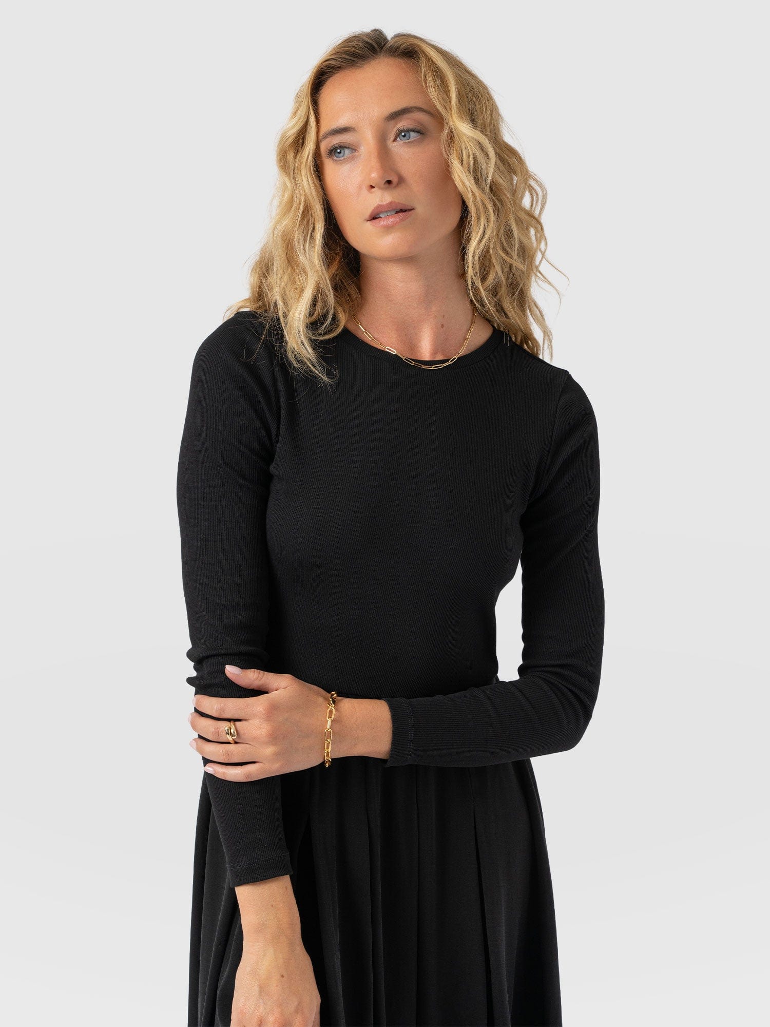 Renee Rib Contrast Long Sleeve Dress - Black - Women's Dresses | Saint + Sofia® EU