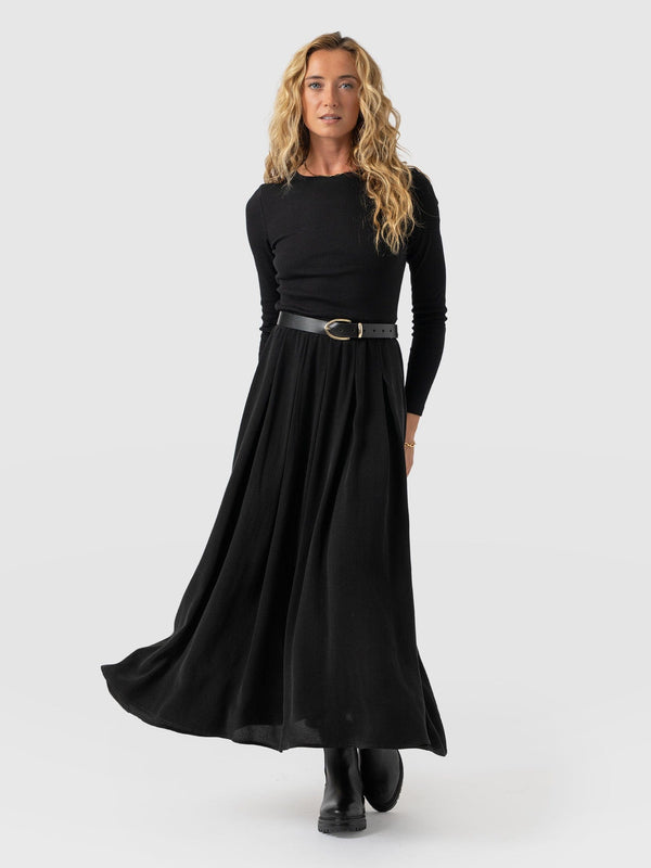 Renee Rib Contrast Long Sleeve Dress - Black - Women's Dresses | Saint + Sofia® EU