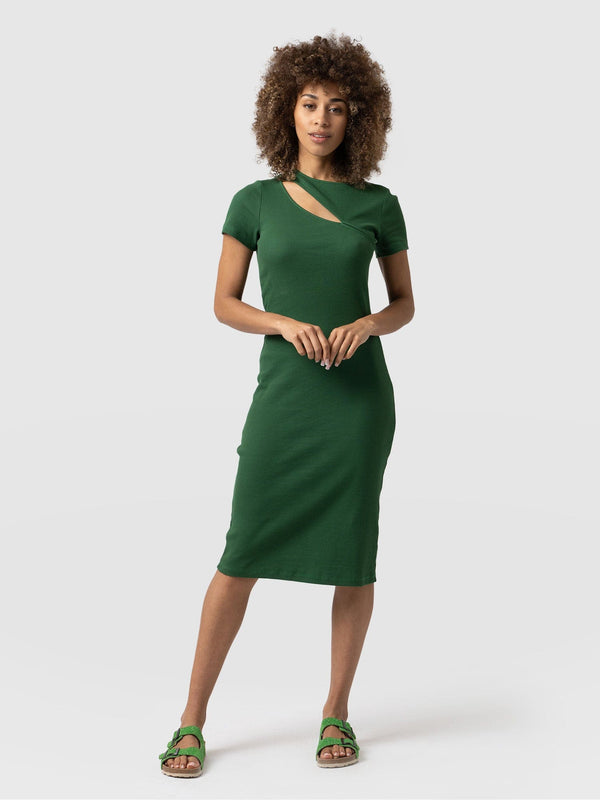 Reveal Crew Neck Dress Basil Green - Women's Dresses | Saint + Sofia® UK