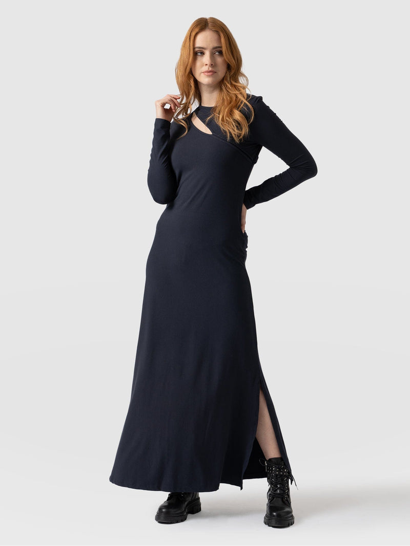 Reveal Viscose Runway Dress Navy - Women's Dresses | Saint + Sofia® EU