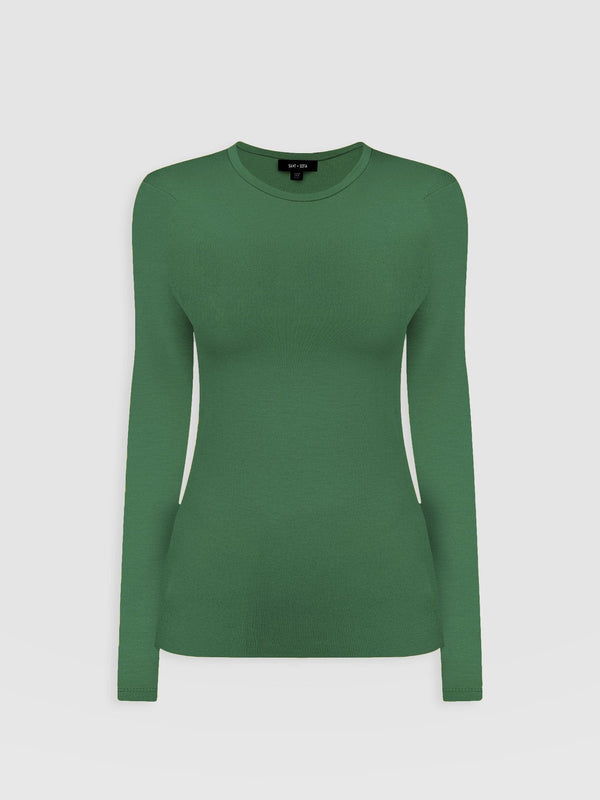 Ribbed Long Sleeve Tee - Basil Green - Women's T-shirts | Saint + Sofia® EU