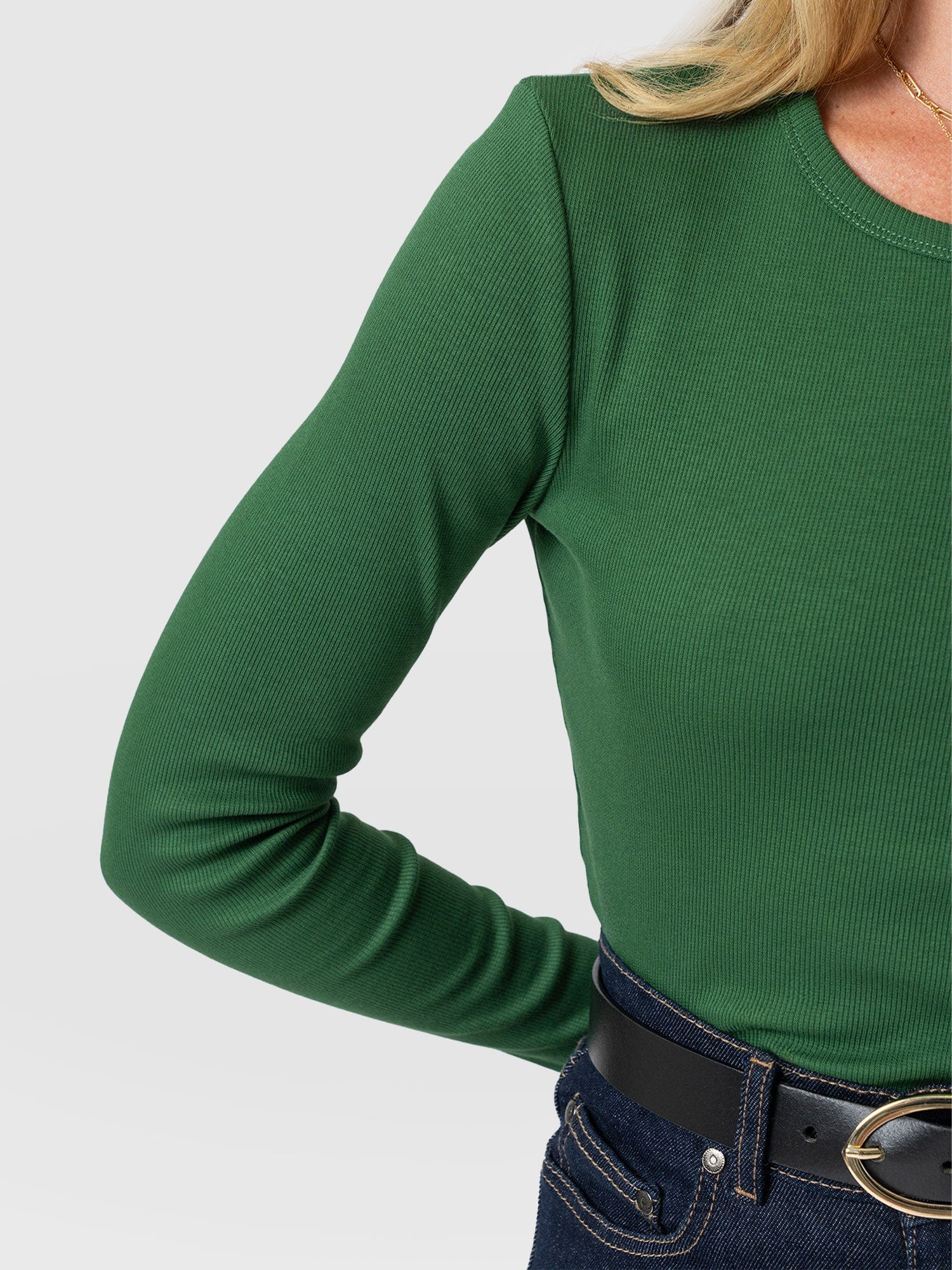 Ribbed Long Sleeve Tee - Basil Green - Women's T-shirts | Saint + Sofia® EU