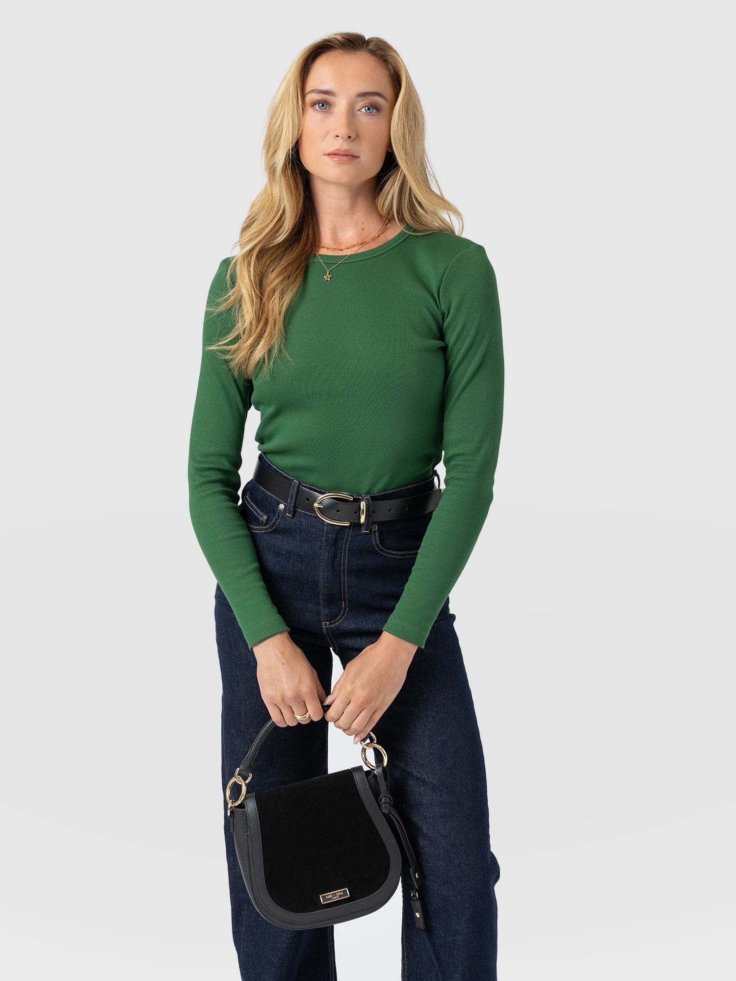 Ribbed Long Sleeve Tee - Basil Green - Women's T-shirts | Saint + Sofia® EU