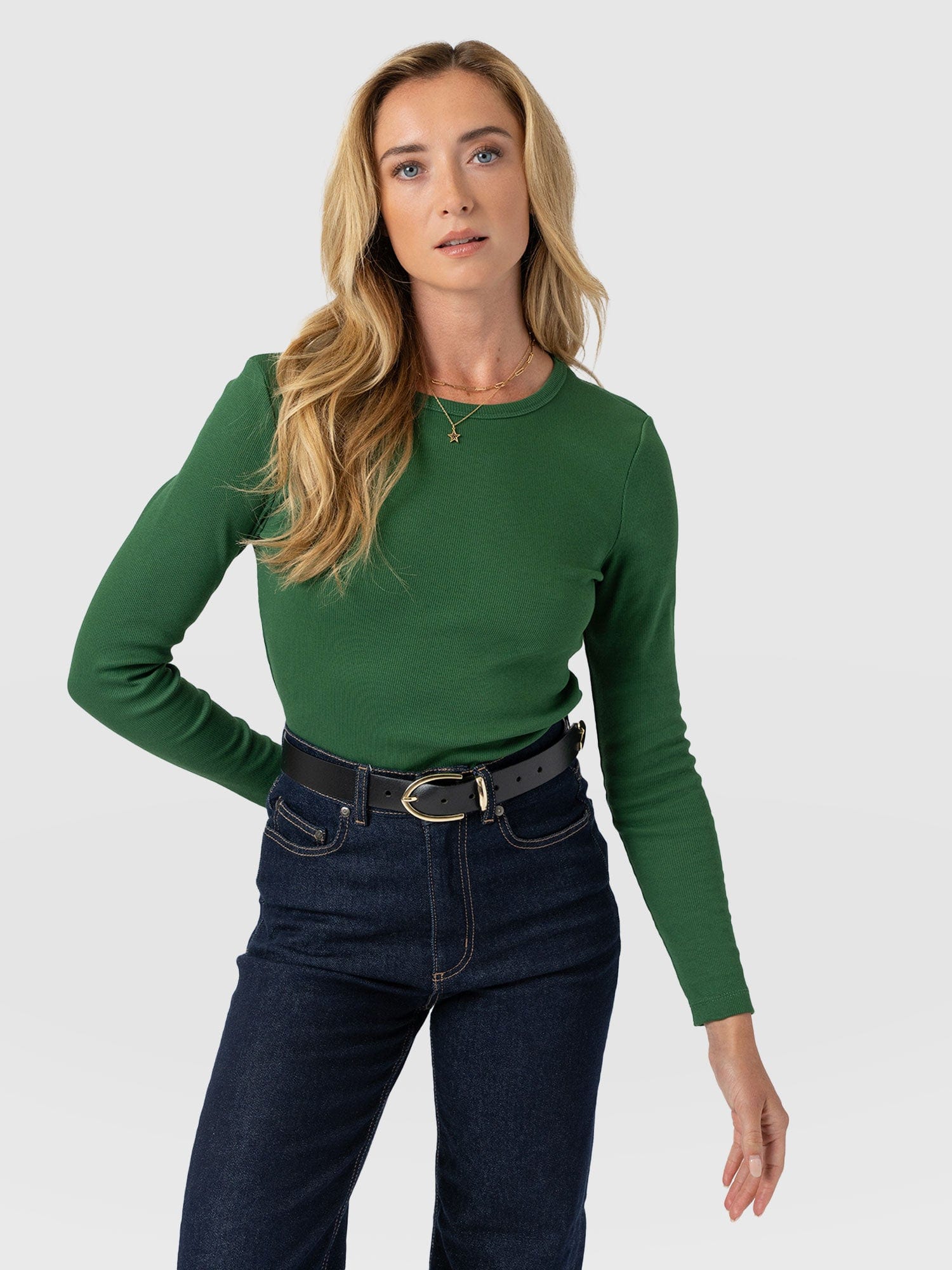 Ribbed Long Sleeve Tee - Basil Green - Women's T-shirts | Saint + Sofia® EU