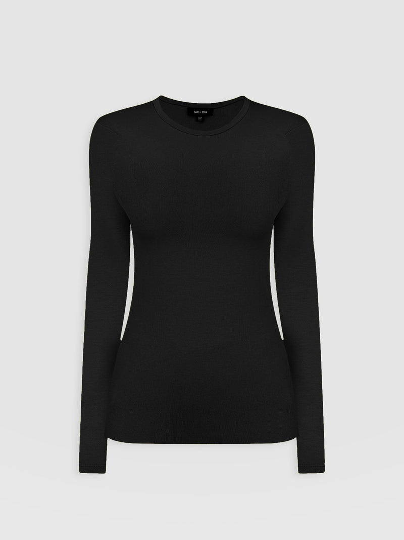Ribbed Long Sleeve Tee - Black - Women's T-shirts | Saint + Sofia® EU