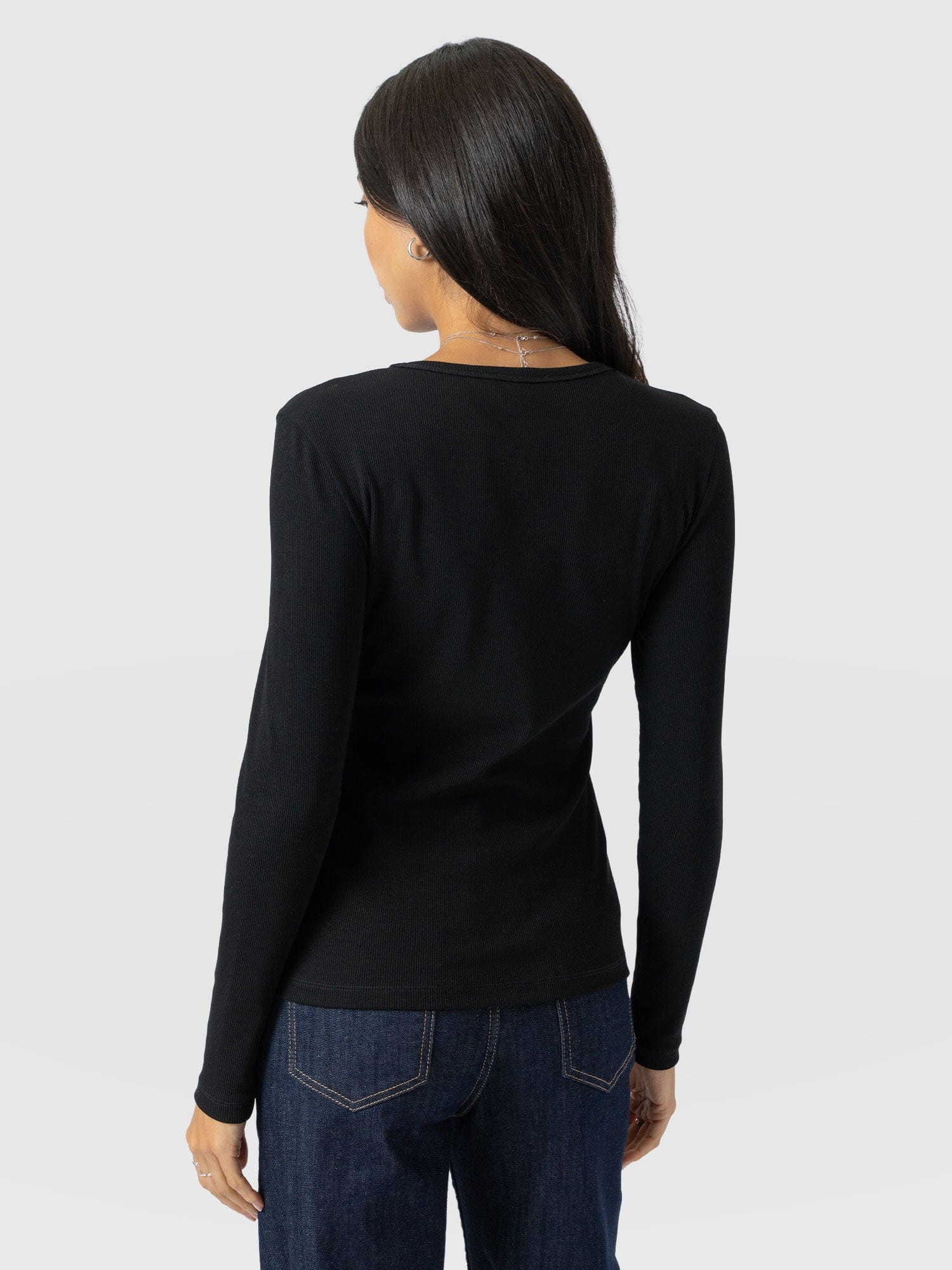 Ribbed Long Sleeve Tee - Black - Women's T-shirts | Saint + Sofia® EU