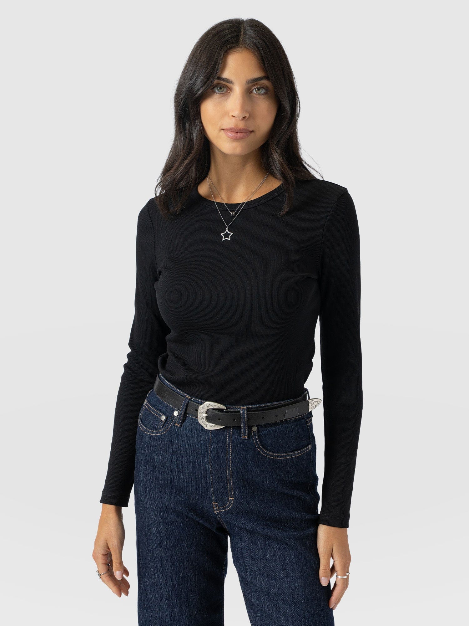Ribbed Long Sleeve Tee - Black - Women's T-shirts | Saint + Sofia® EU