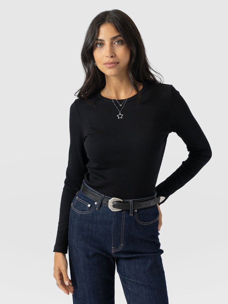 Ribbed Long Sleeve Tee - Black - Women's T-shirts | Saint + Sofia® EU
