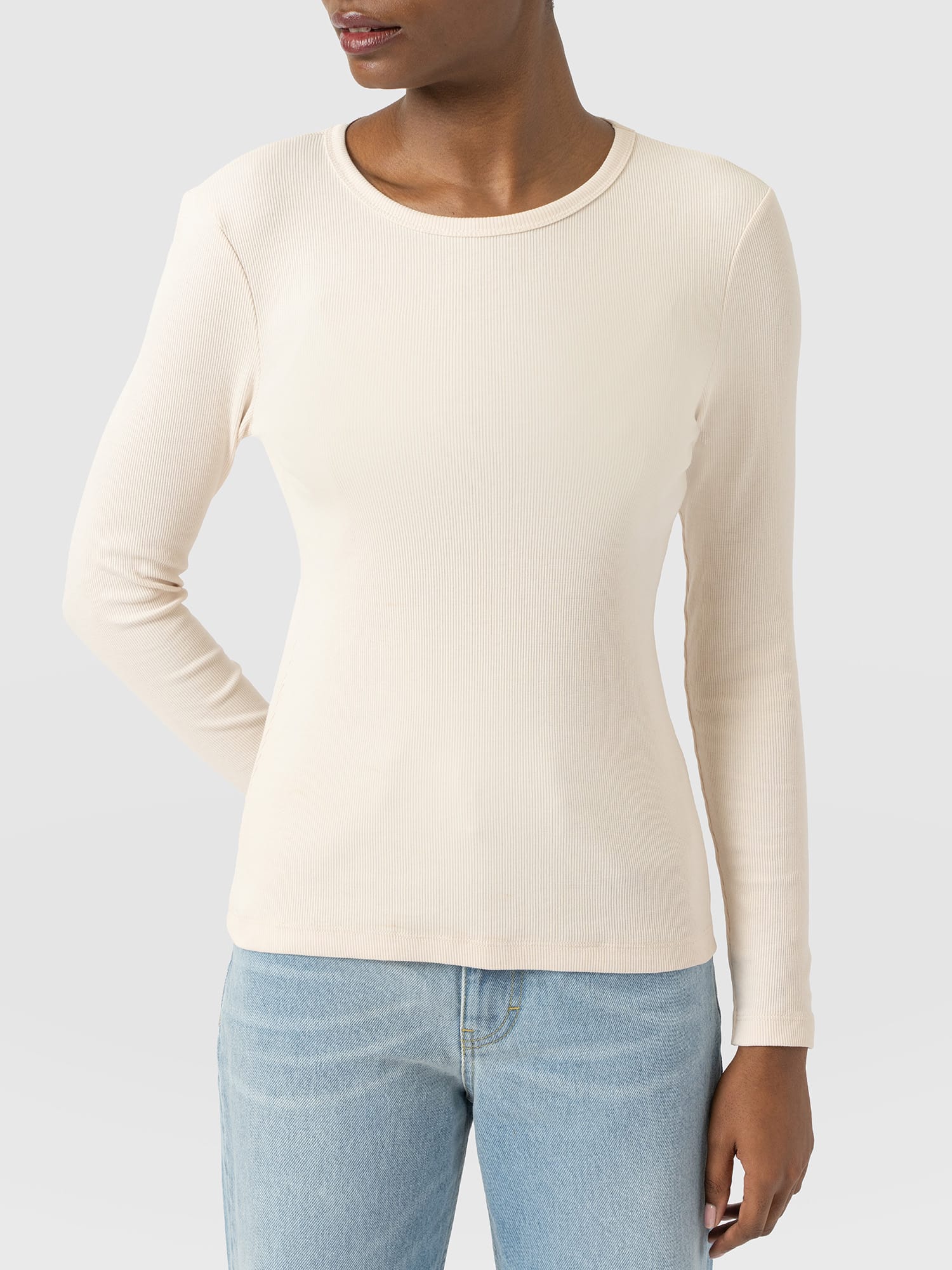 Ribbed Long Sleeve Tee - Cream - Women's T-shirts | Saint and Sofia® EU