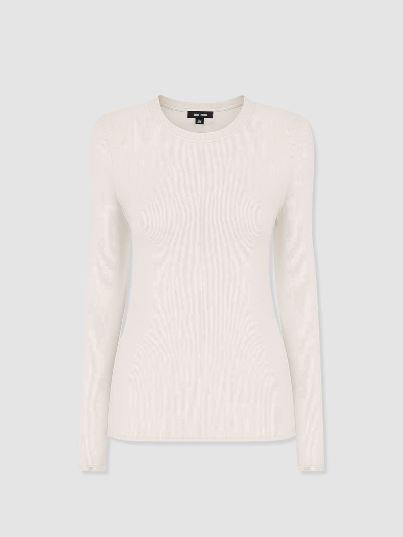 Ribbed Long Sleeve Tee - Cream - Women's T-shirts | Saint + Sofia® EU