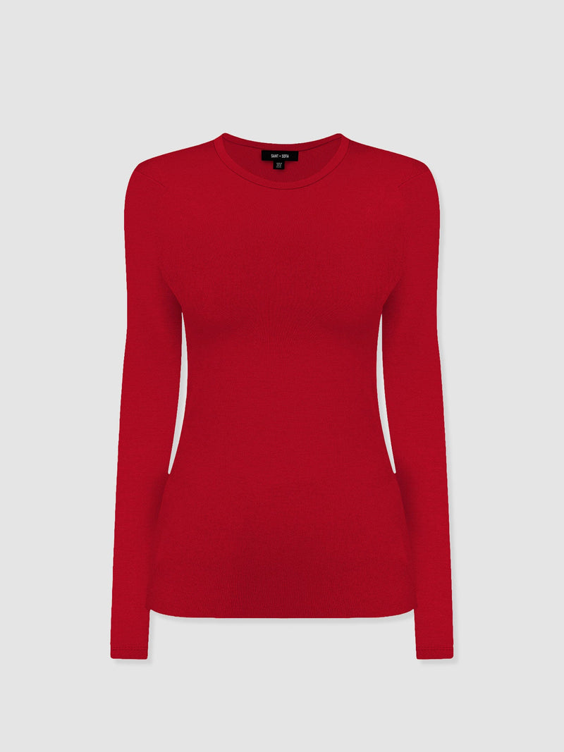 Ribbed Long Sleeve Tee - Deep Red - Women's T-shirts | Saint + Sofia® EU