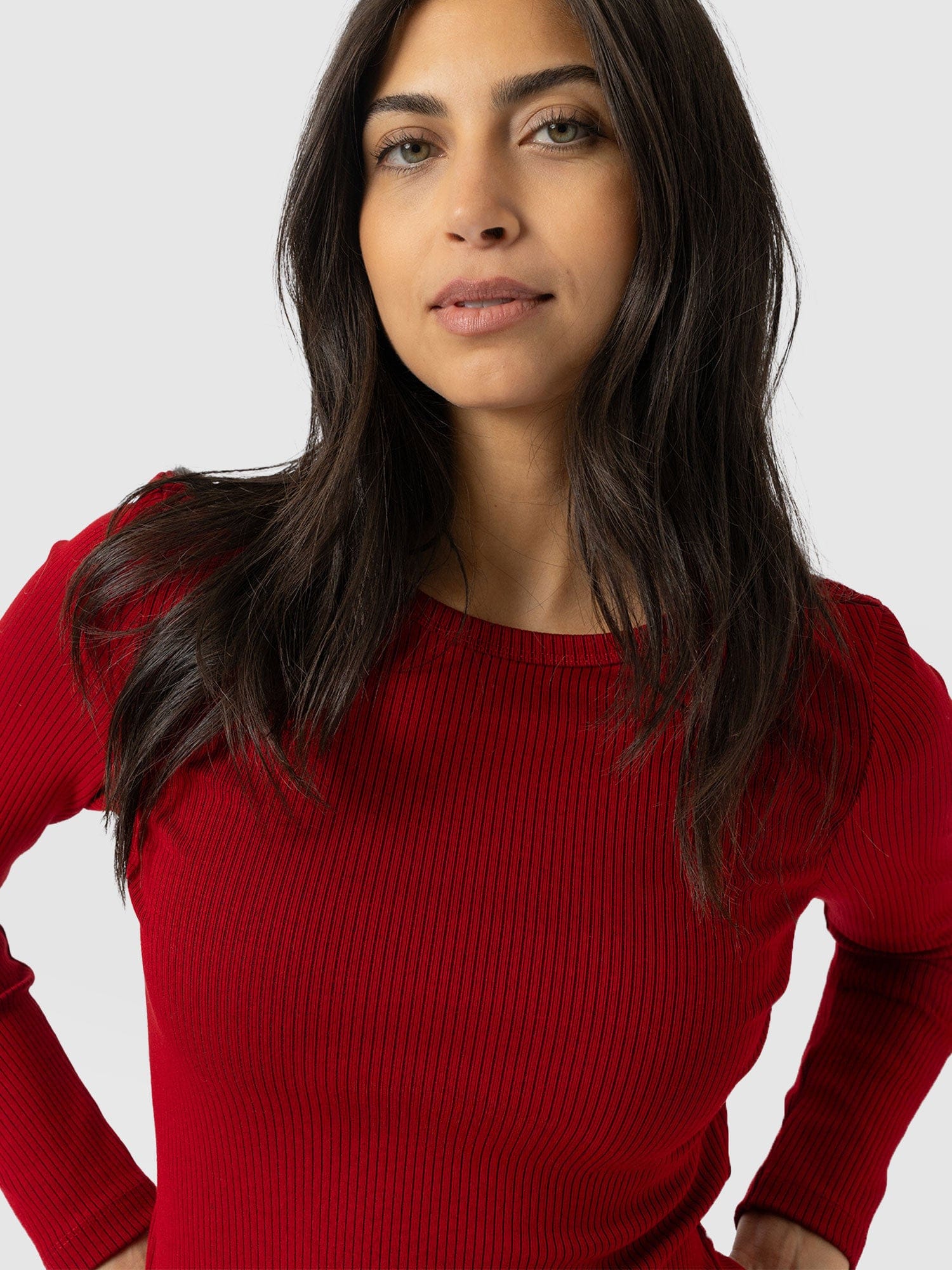 Ribbed Long Sleeve Tee - Deep Red - Women's T-shirts | Saint and Sofia® EU