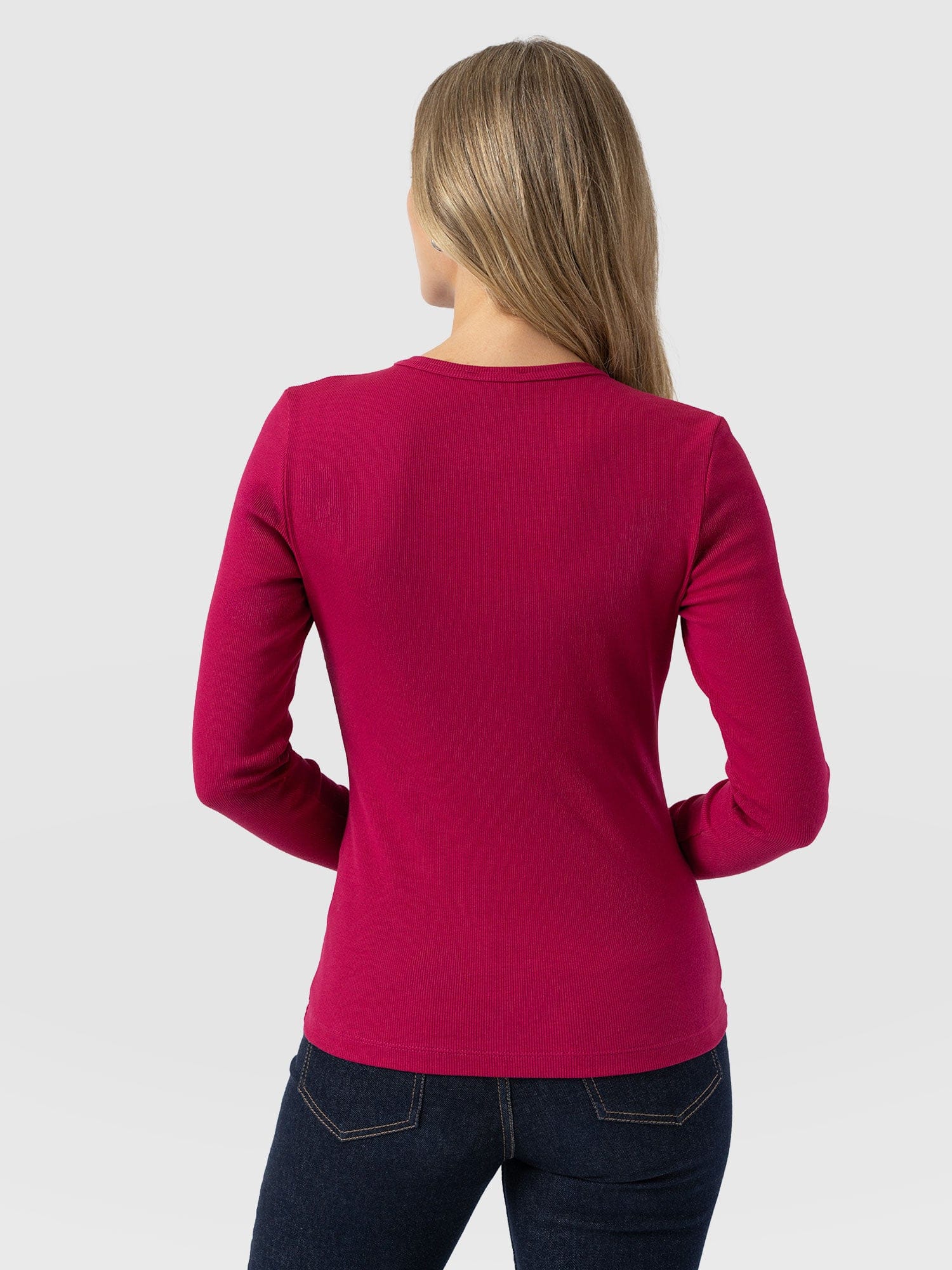 Ribbed Long Sleeve Tee - Fuchsia Pink - Women's T-shirts | Saint + Sofia® EU