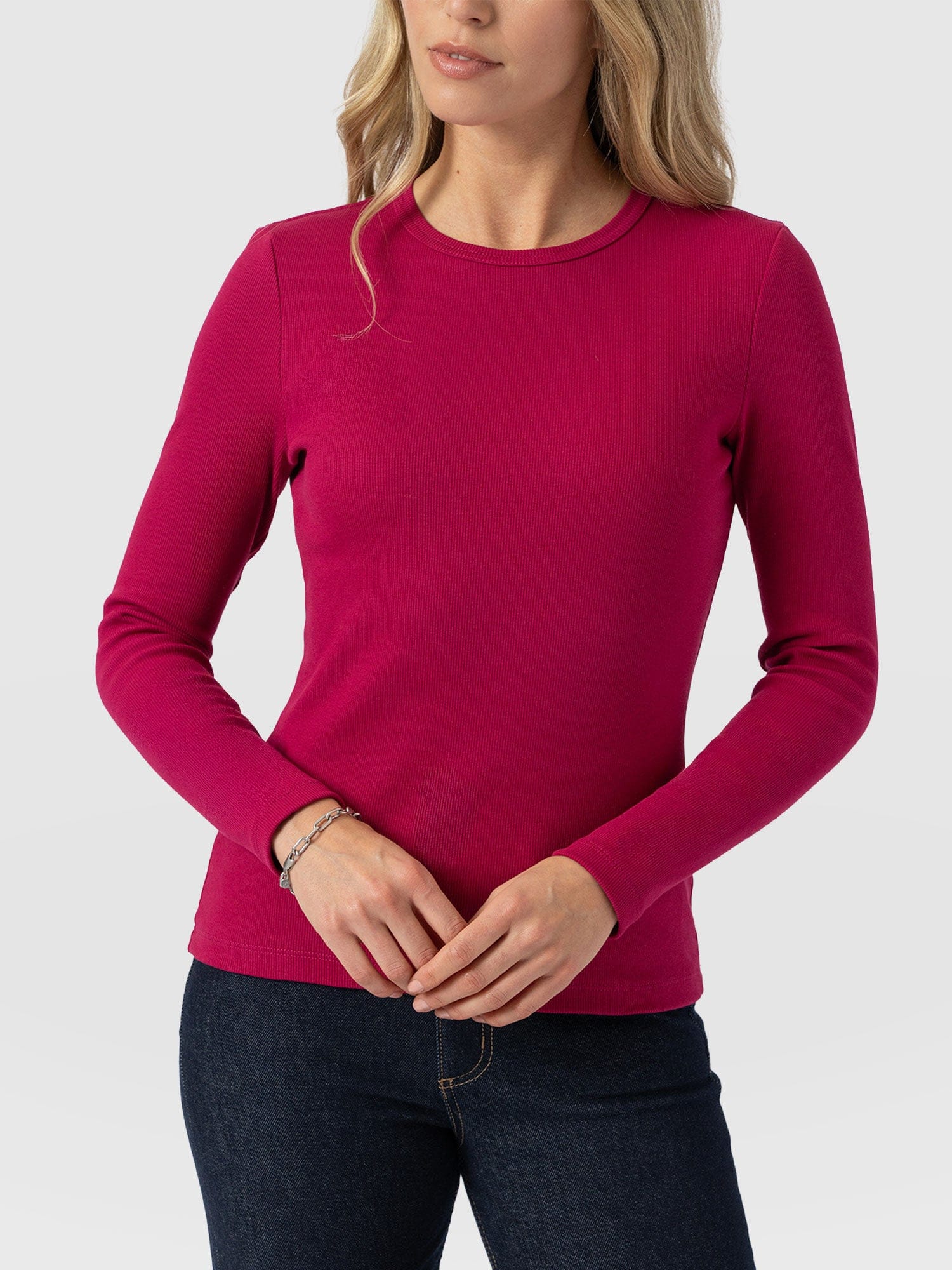 Ribbed Long Sleeve Tee - Fuchsia Pink - Women's T-shirts | Saint + Sofia® EU
